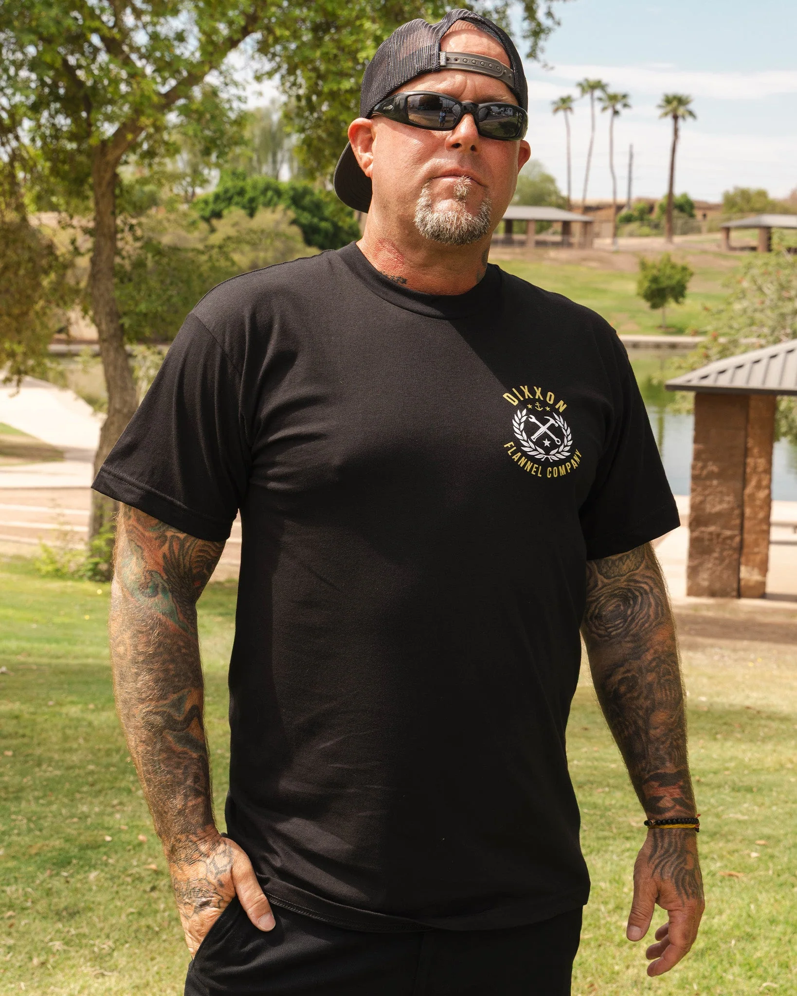 Gold & White Anchor Banner T-Shirt - Black - Image 2