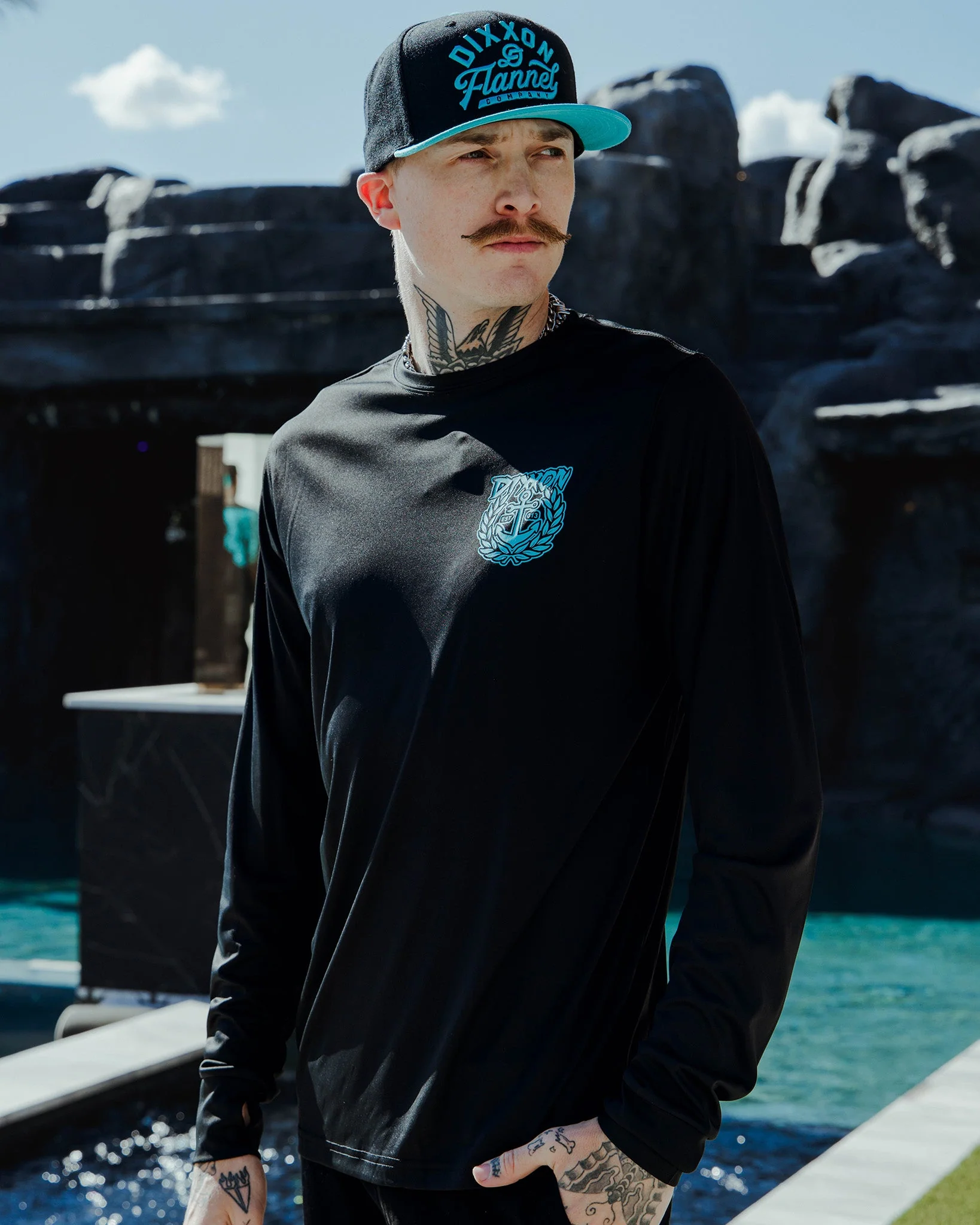 Aqua Salty Crest UV Long Sleeve T-Shirt - Black - Image 5