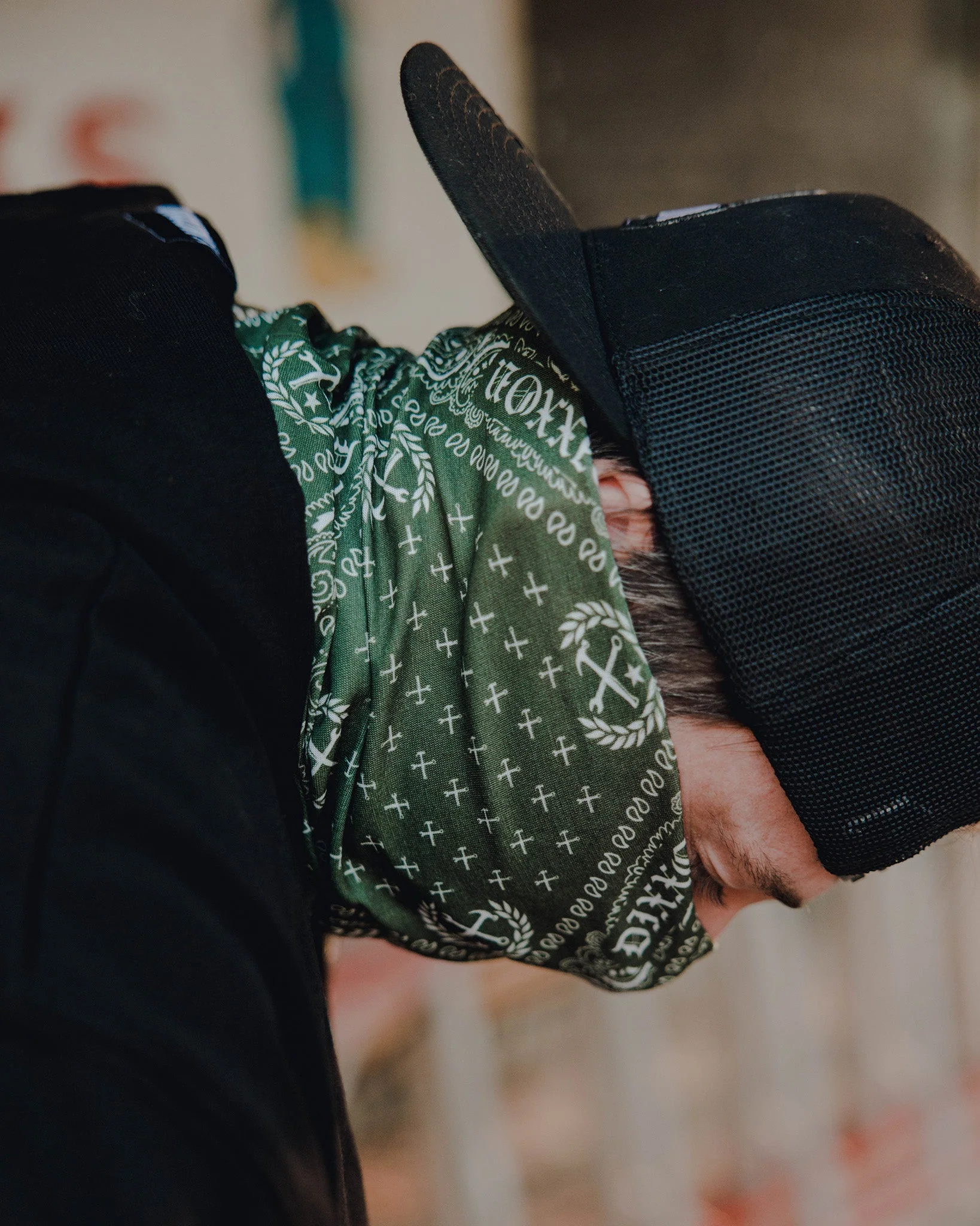 Bandana Neck Gaiter - Green & White - Image 2