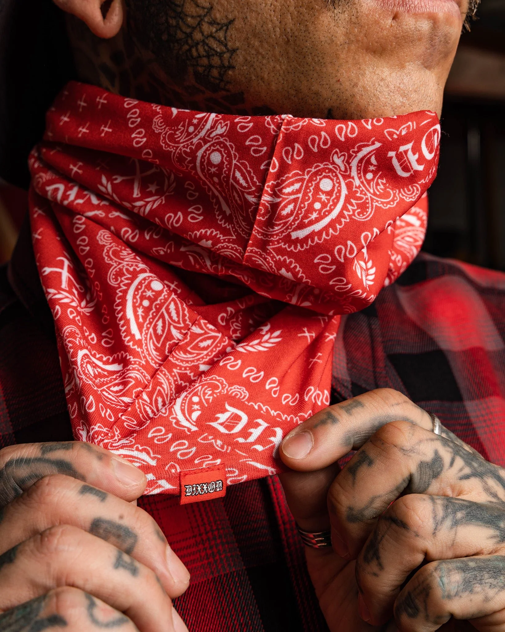 Bandana Neck Gaiter - Red & White - Image 2