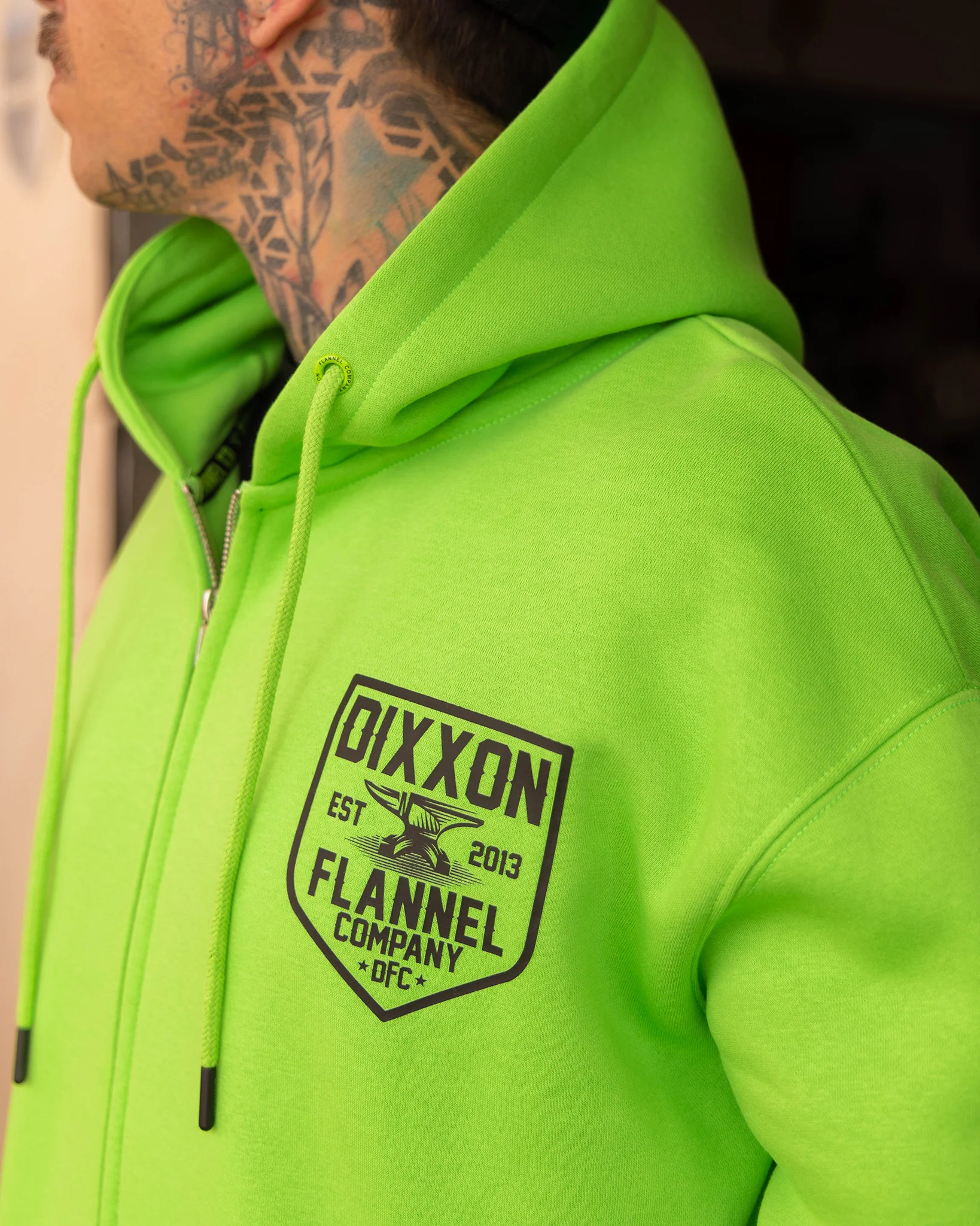 Black DFC Shield Zip Up Hoodie - Safety Green - Image 5