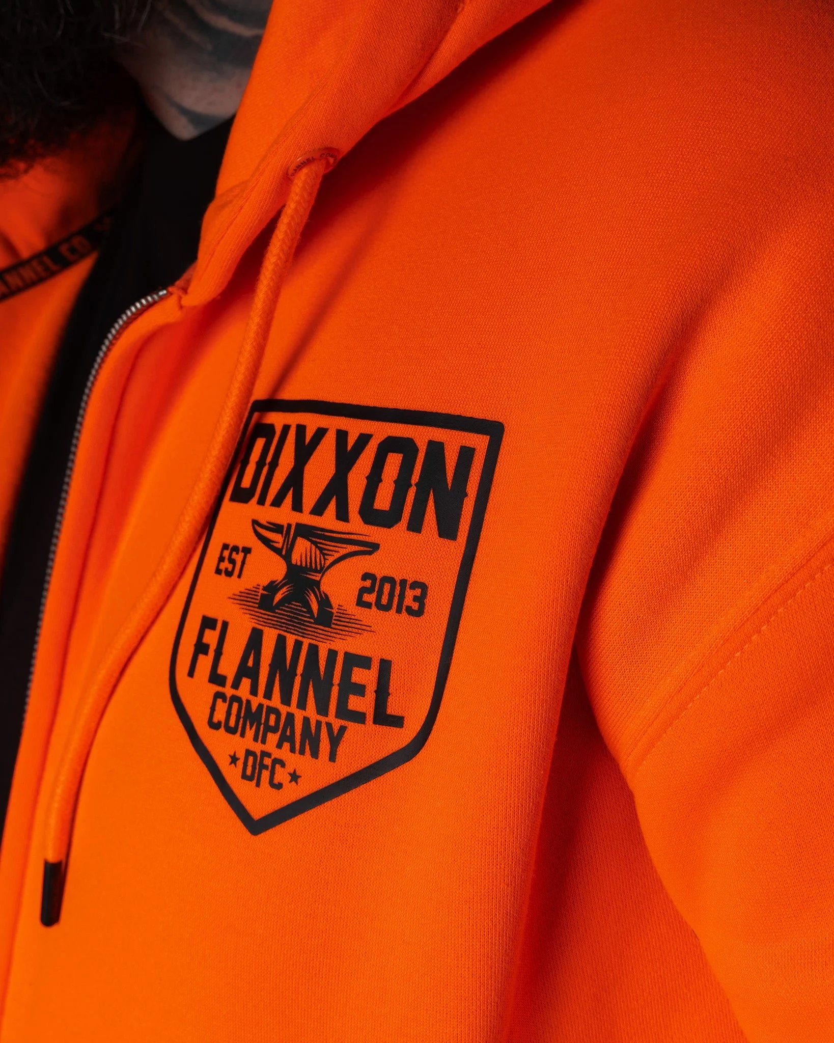 Black DFC Shield Zip Up Hoodie - Safety Orange - Image 5