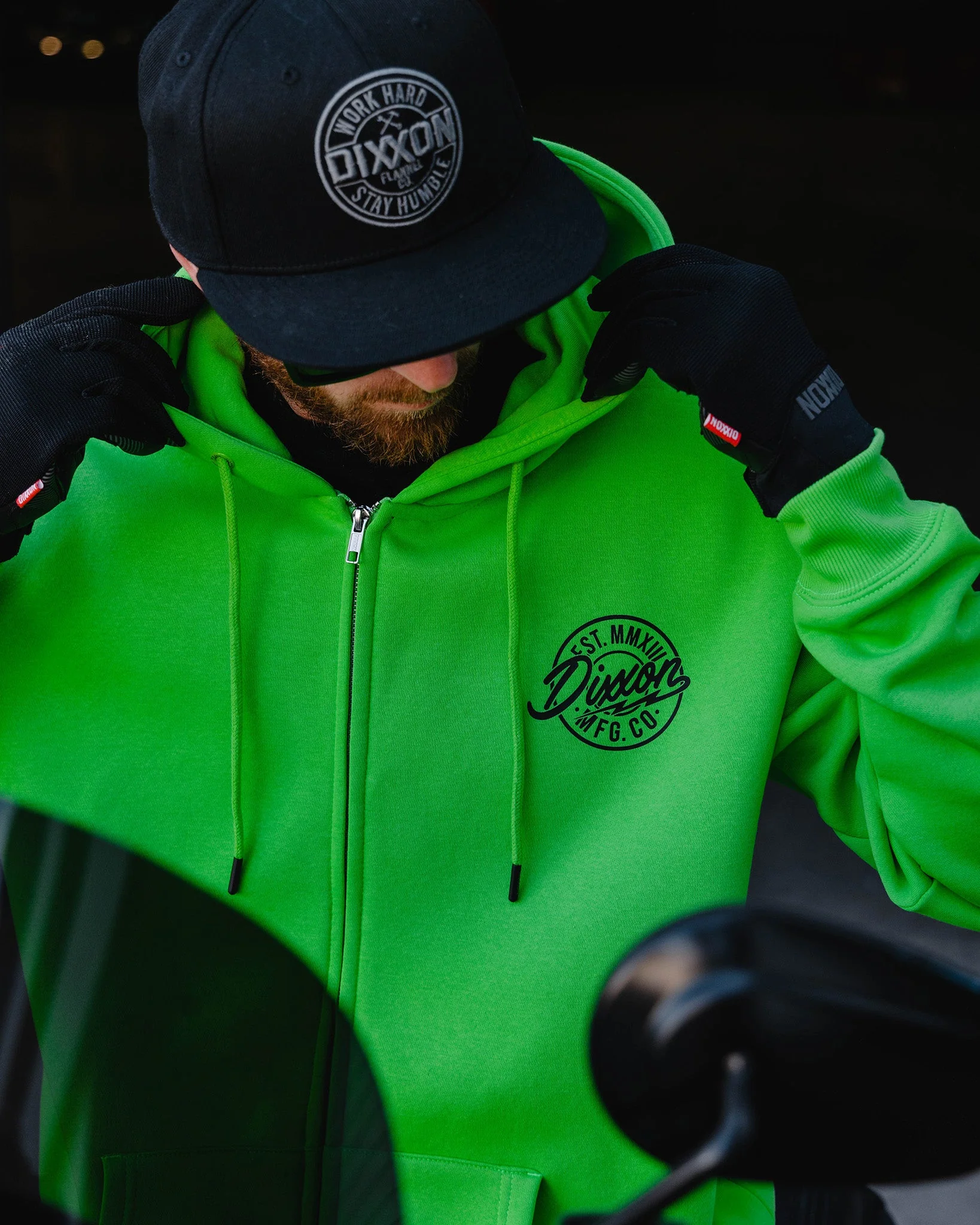 Black MFG Badge Zip Up Hoodie - Safety Green - Image 4
