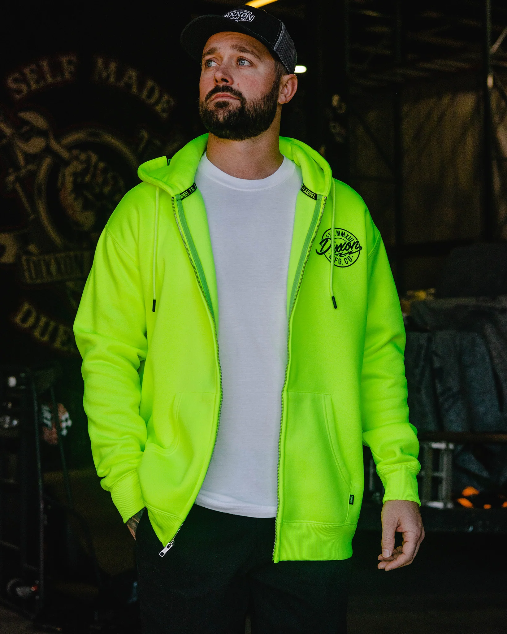 Black MFG Badge Zip Up Hoodie - Safety Yellow - Image 4