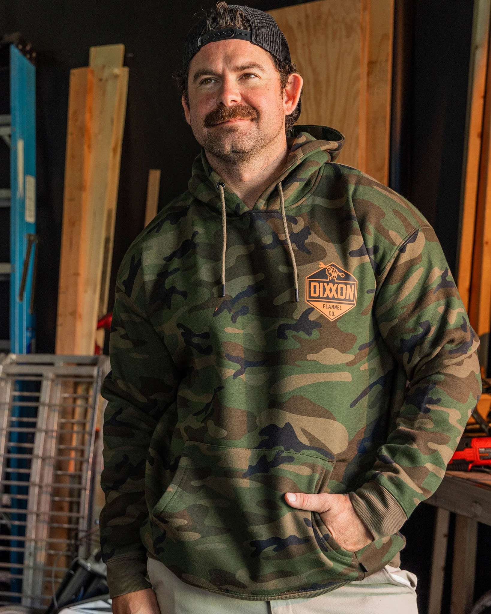 Black & Orange Working Class Logo Pullover Hoodie - Green Camo - Image 5