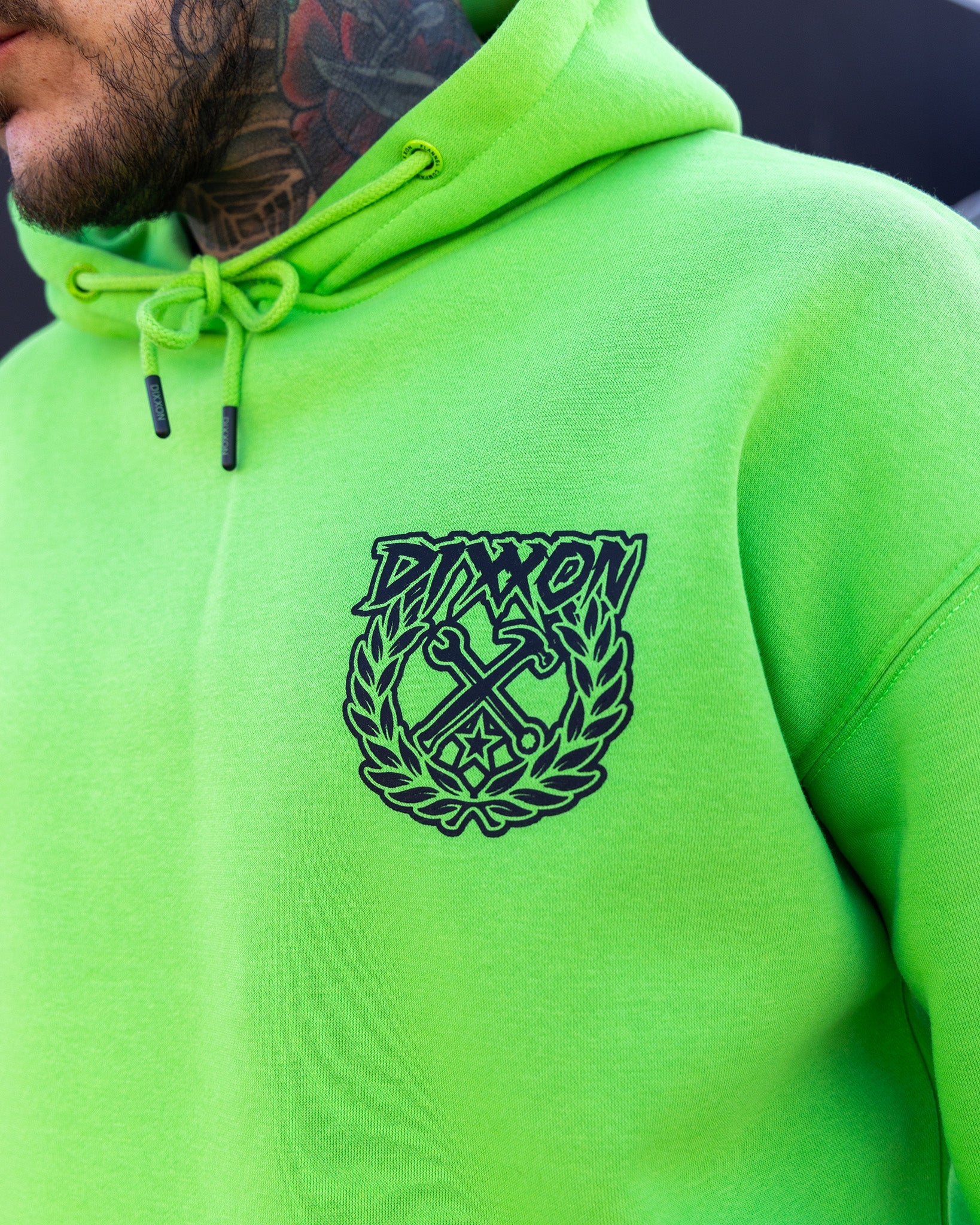 Black Party Crest Pullover Hoodie - Safety Green - Image 5