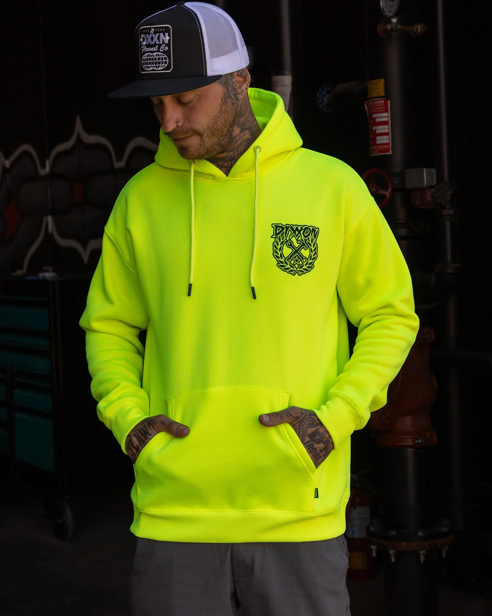 Black Party Crest  Pullover Hoodie - Safety Yellow - Image 4