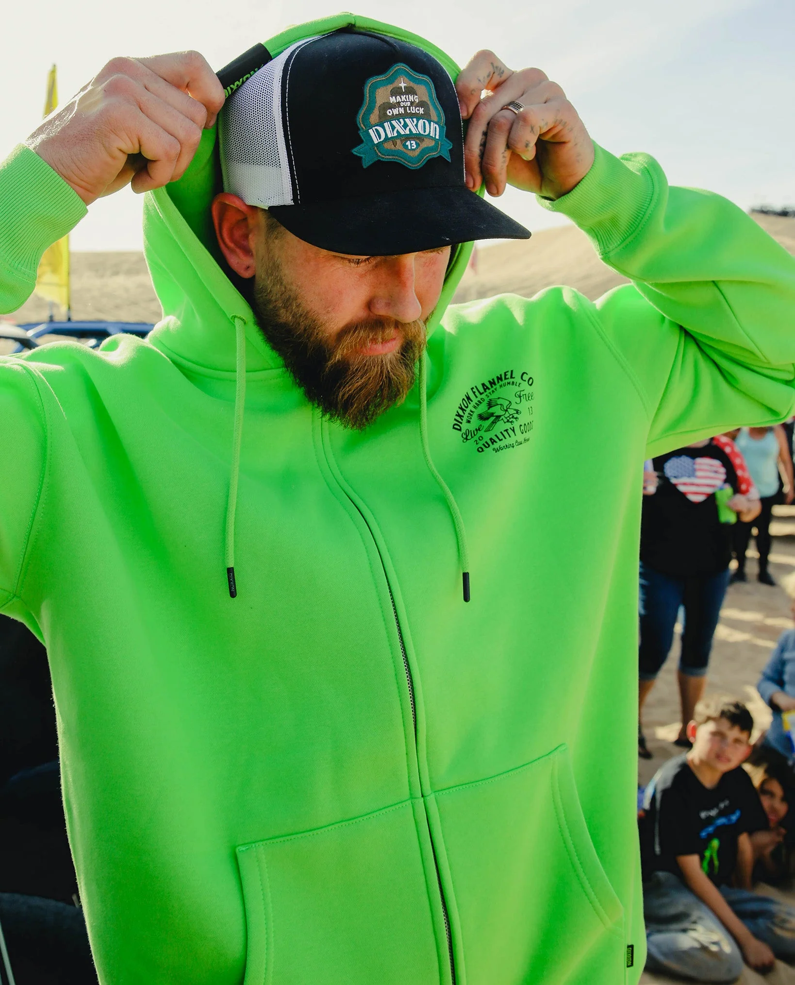 Black Quality Goods Zip Up Hoodie - Safety Green - Image 5