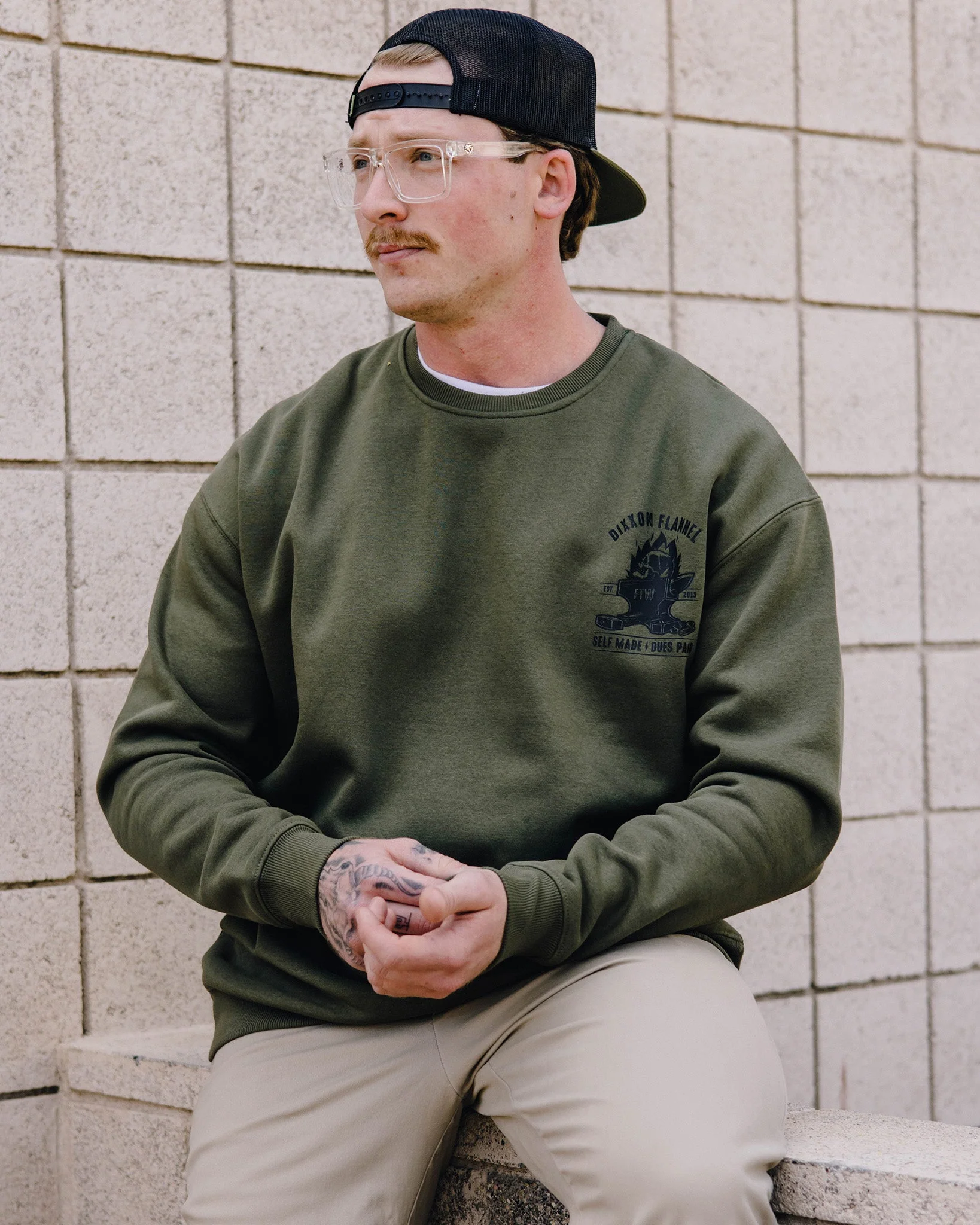 Black Self Made Crewneck Sweatshirt - O.D. Green - Image 4