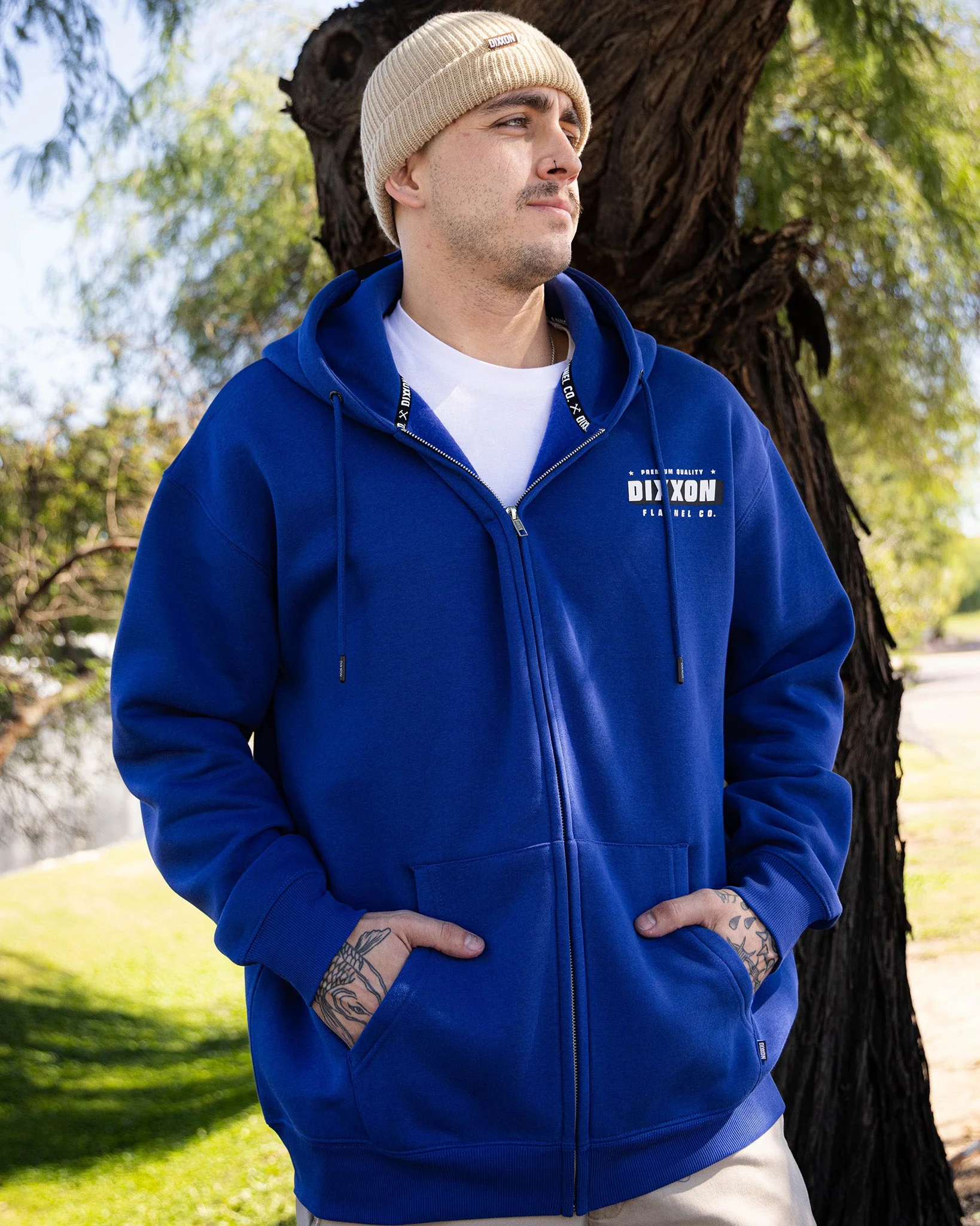 Black & White Grille Zip Up Hoodie - Blue - Image 2