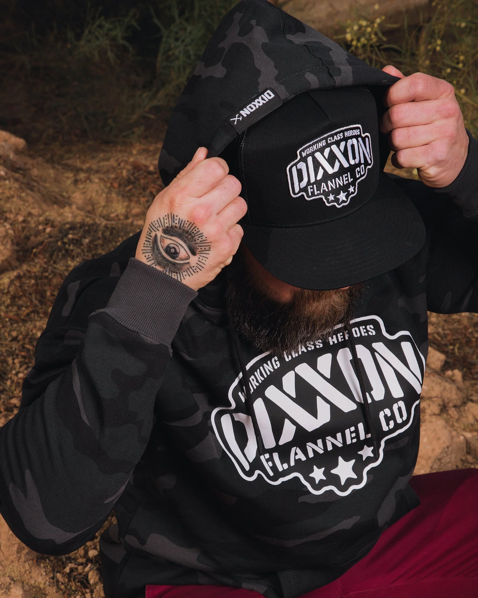 Black & White Stencil Pullover Hoodie - Black Camo - Image 3