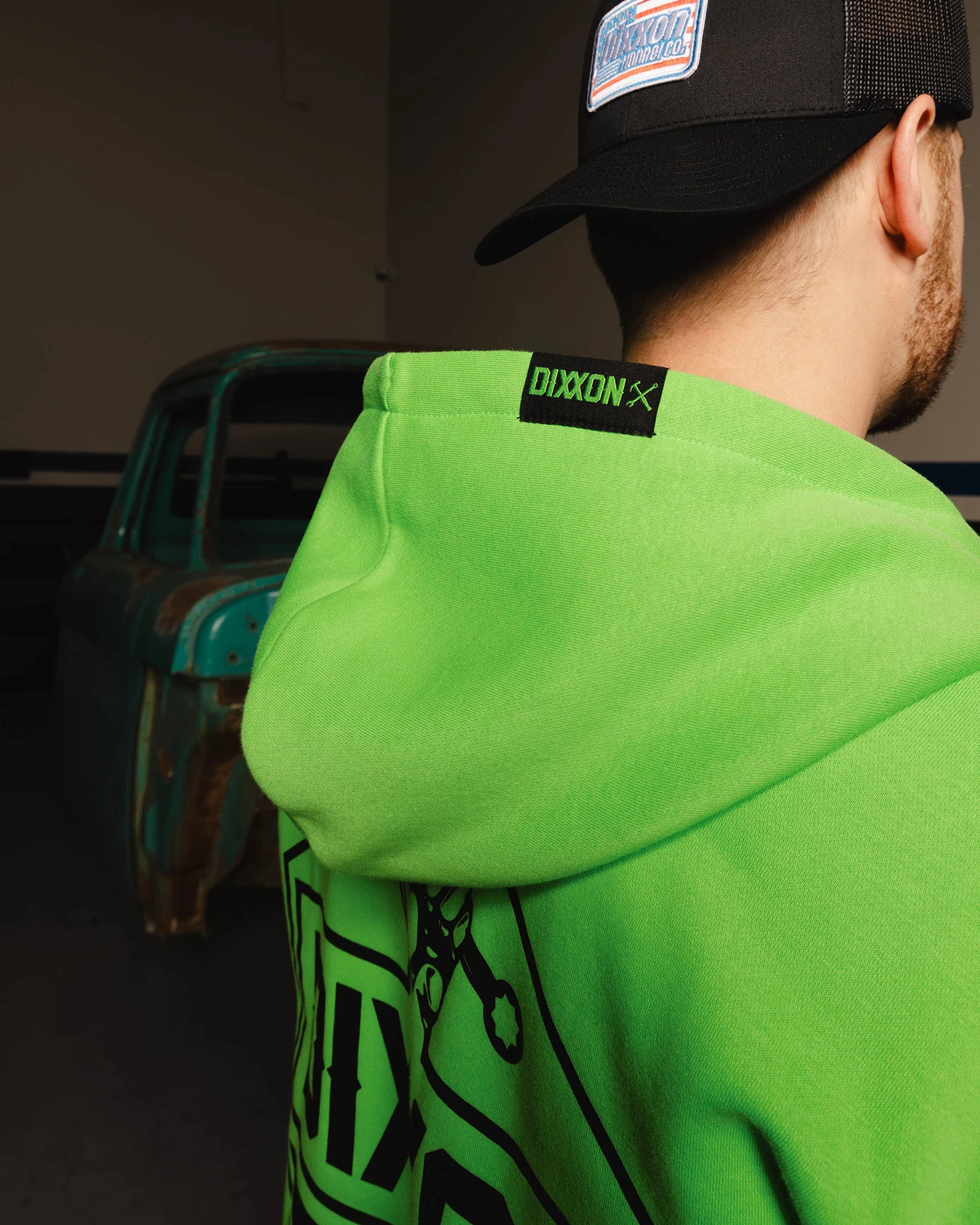 Black Working Class Logo Zip Up Hoodie - Safety Green - Image 3