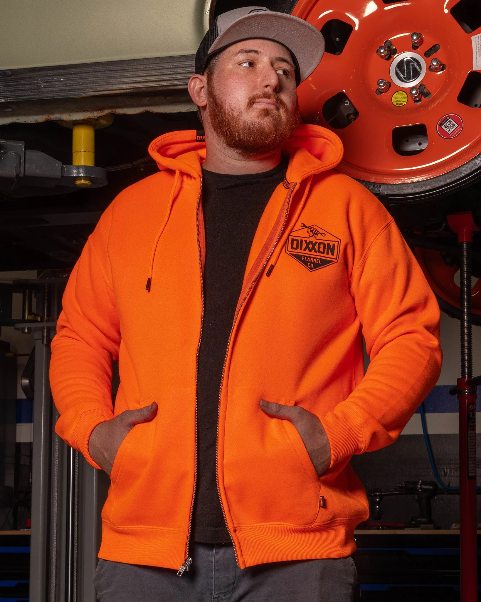 Black Working Class Logo Zip Up Hoodie - Safety Orange - Image 2