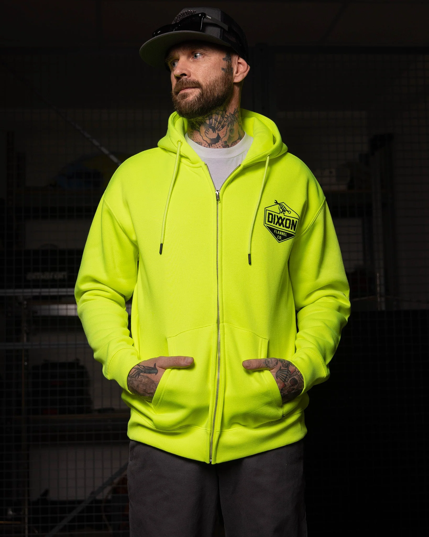 Black Working Class Logo Zip Up Hoodie - Safety Yellow - Image 2