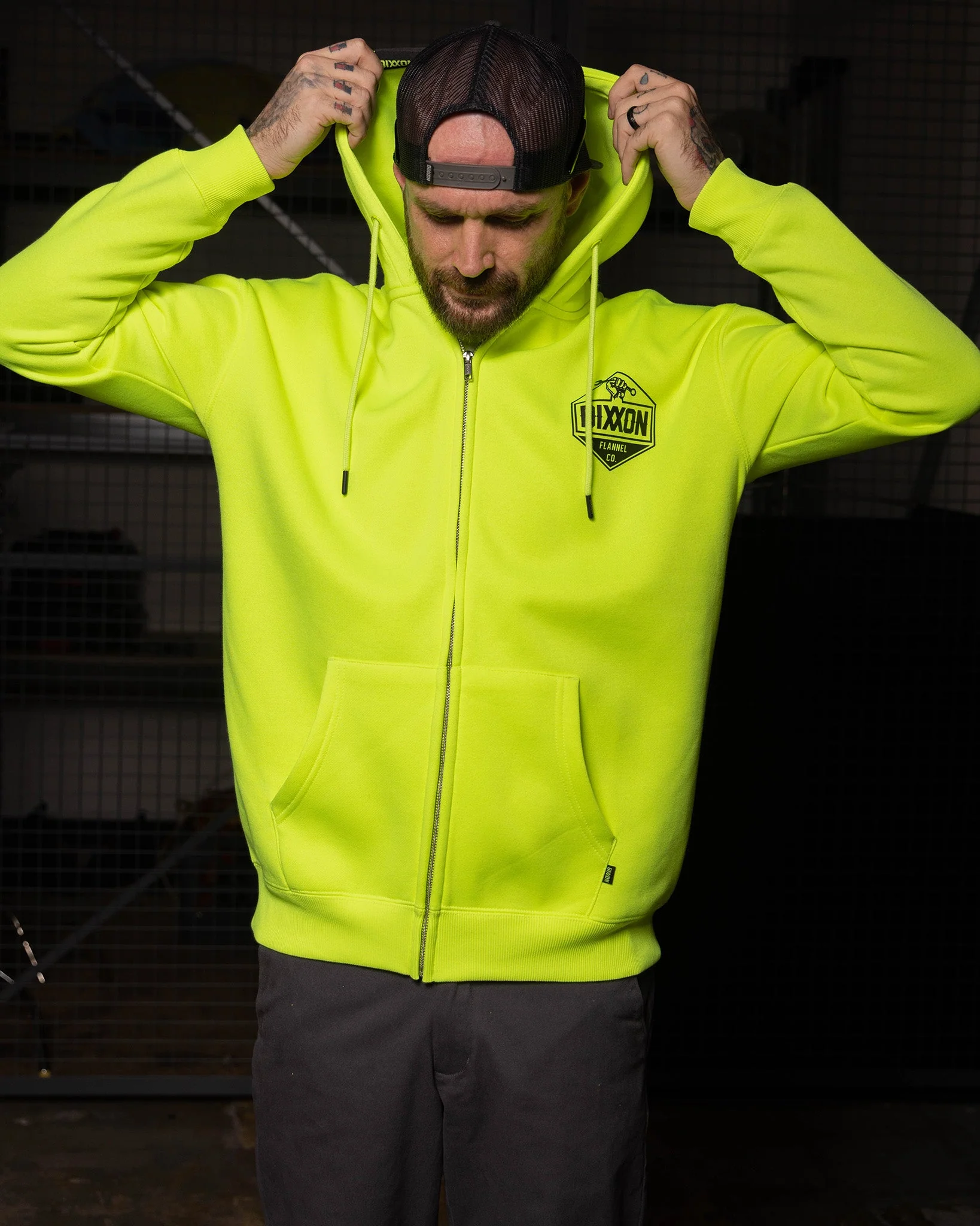 Black Working Class Logo Zip Up Hoodie - Safety Yellow - Image 3