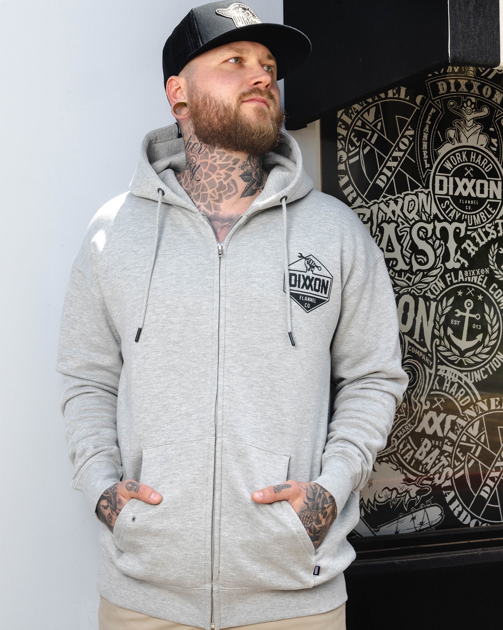 Black Working Class Logo Zip Up Hoodie - Heather Gray - Image 2
