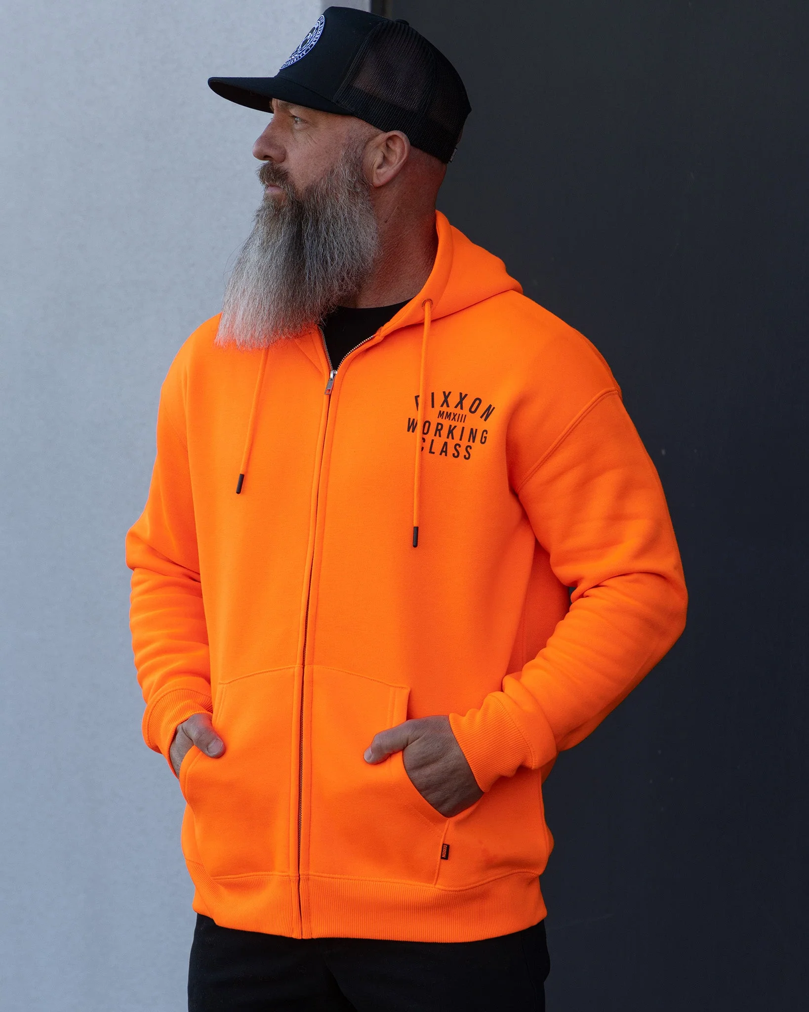 Black Working Class Zip Up Hoodie - Safety Orange - Image 4