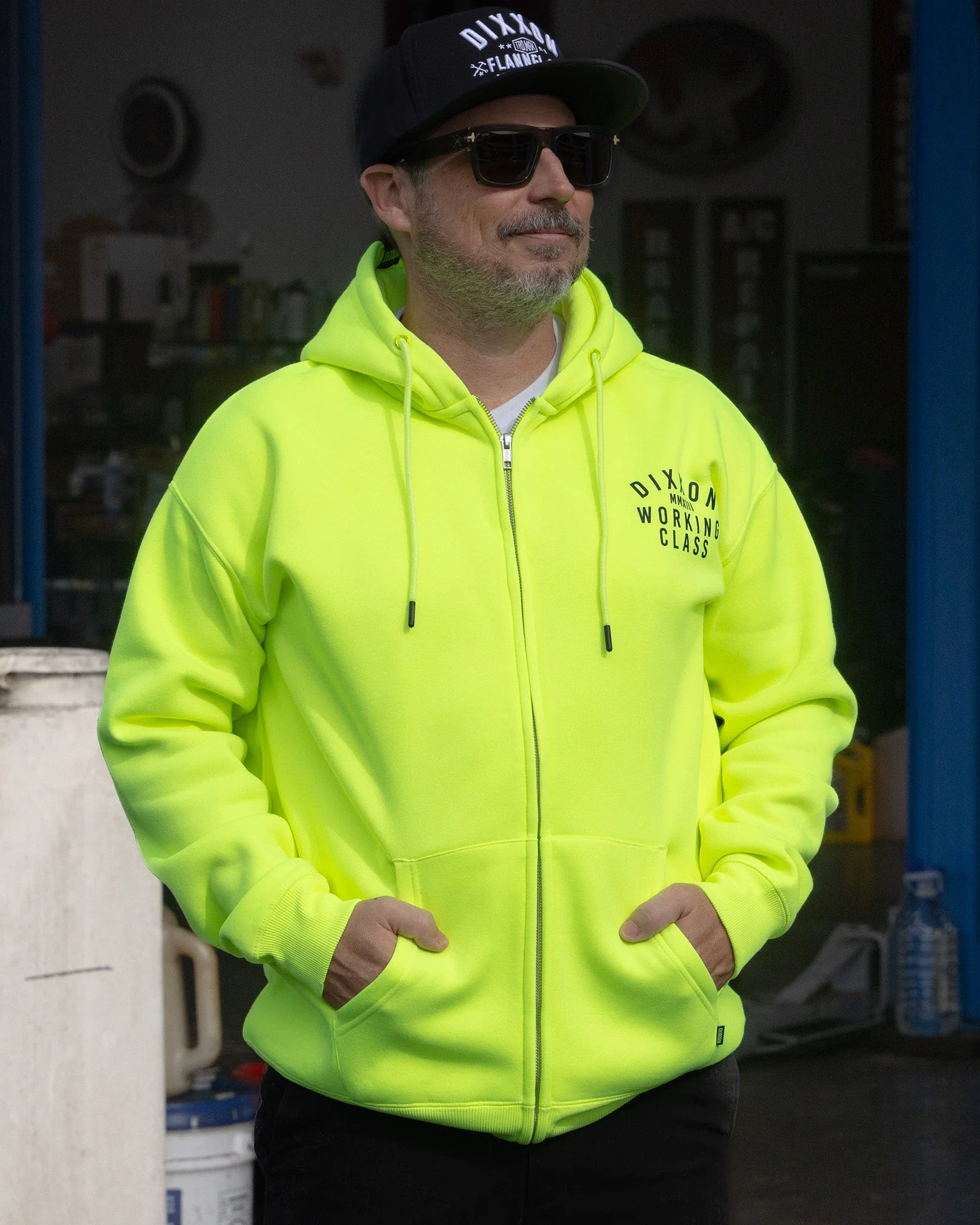 Black Working Class Zip Up Hoodie - Safety Yellow - Image 2