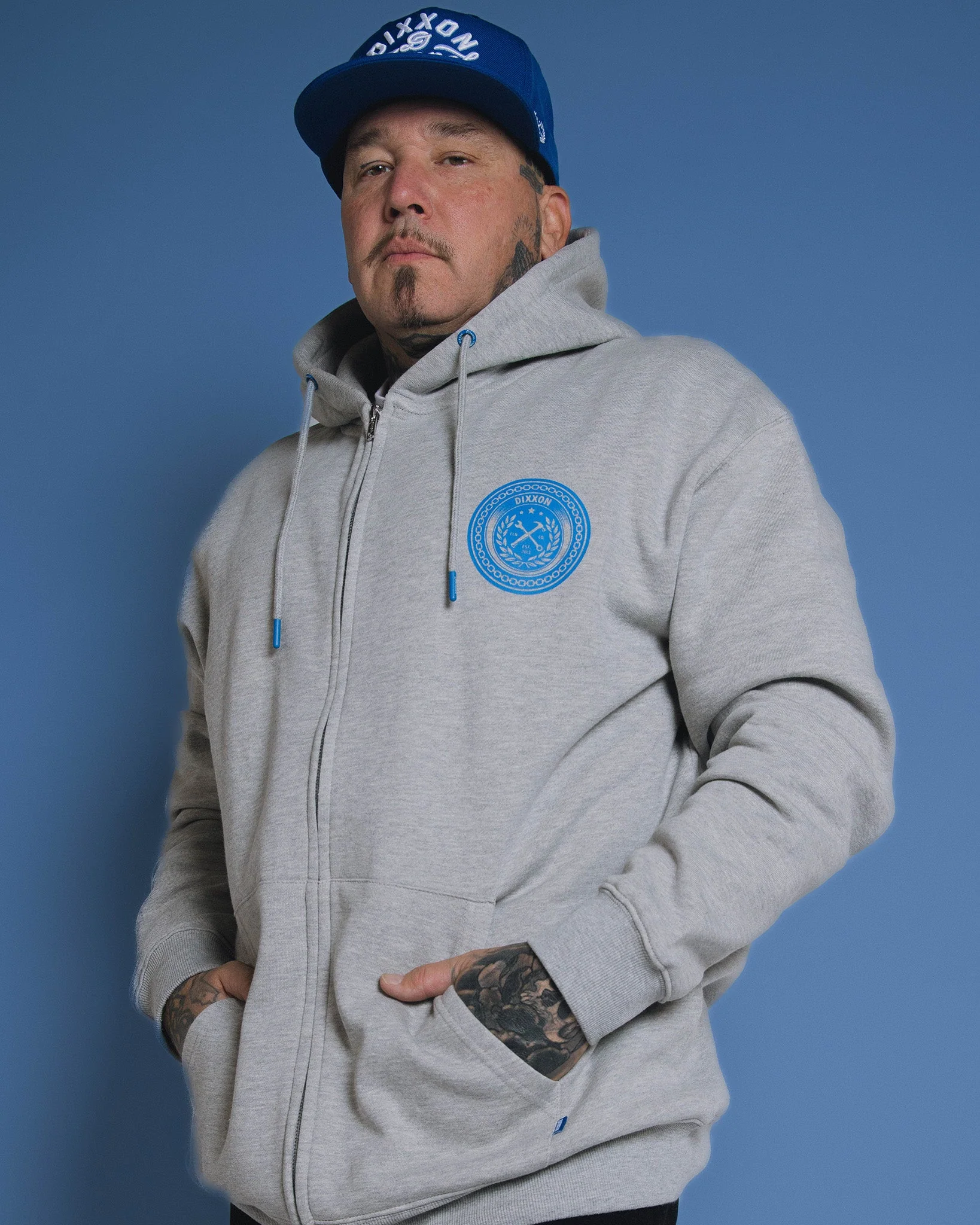 Blue Chain Badge Zip Up Hoodie - Heathered Gray - Image 3