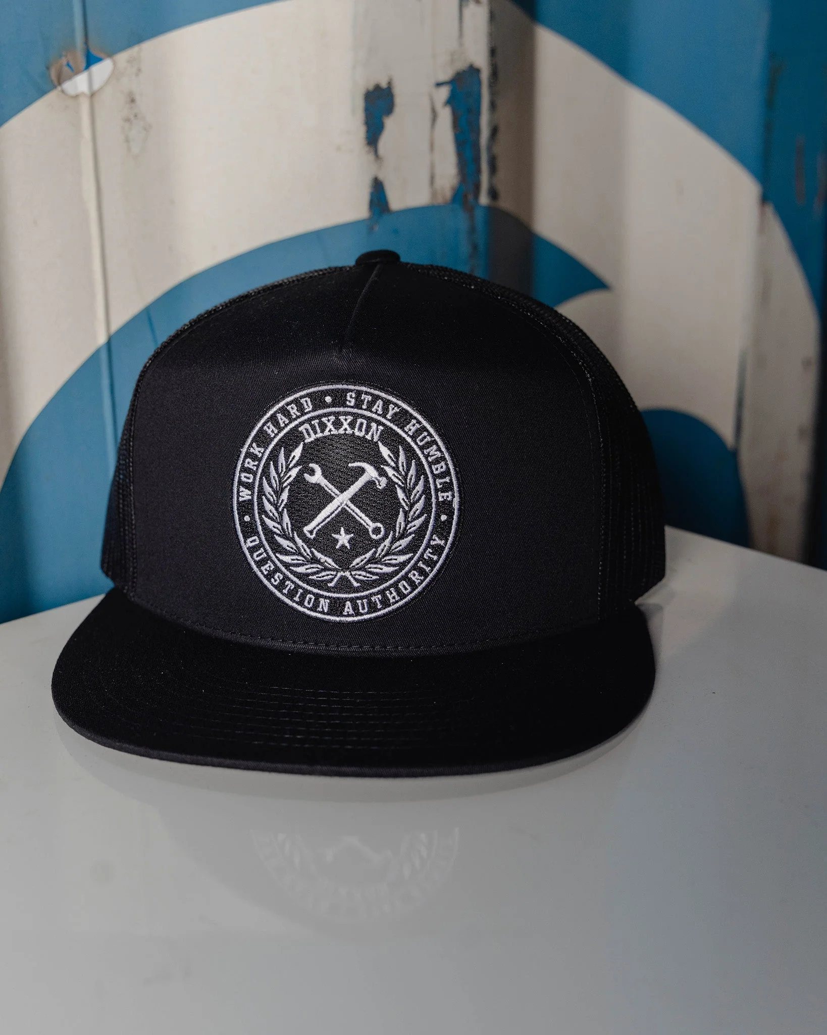 Crested Flat Bill Trucker Snapback - Black & White - Image 3