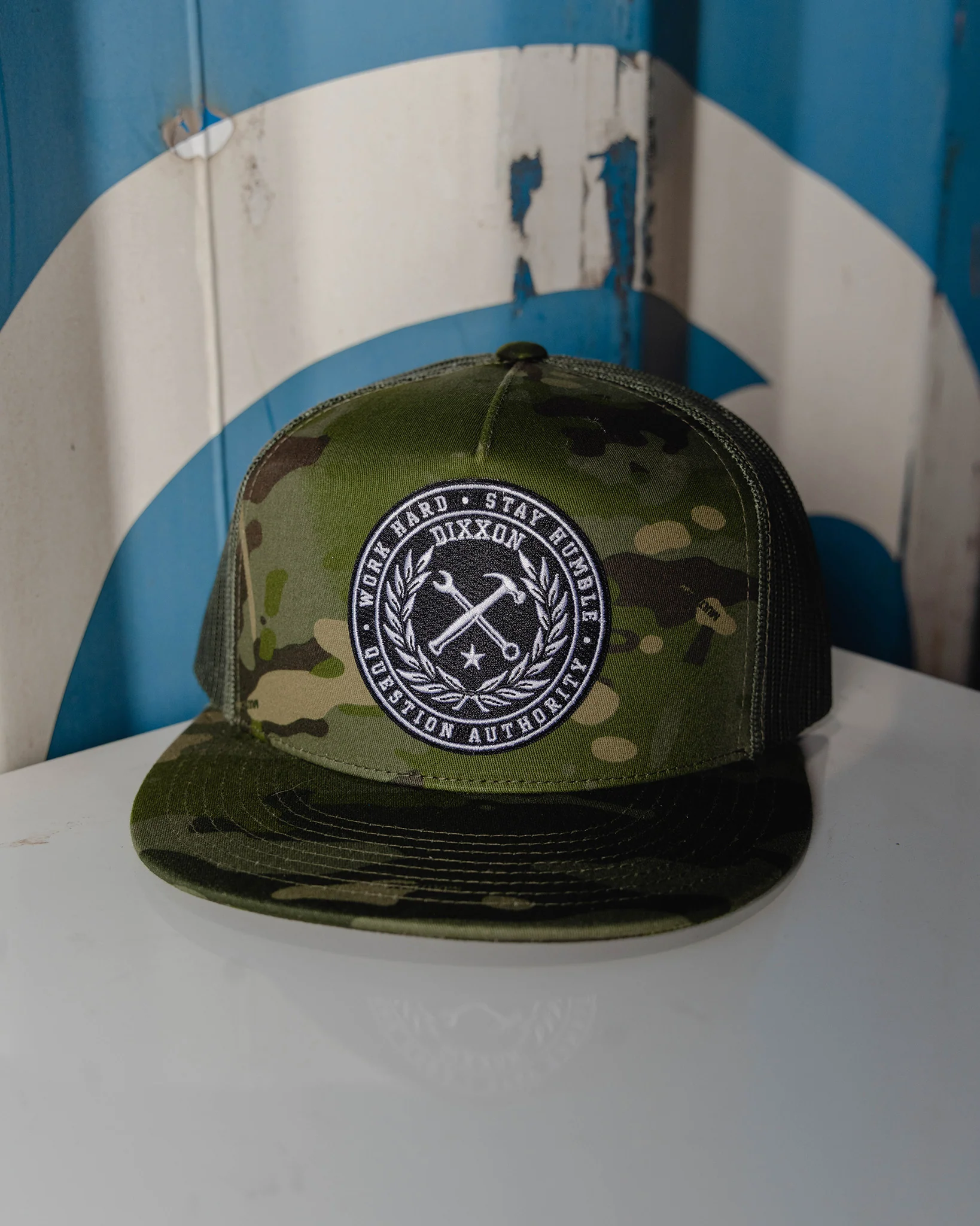 Crested Flat Bill Trucker Snapback - Black & White - Image 4