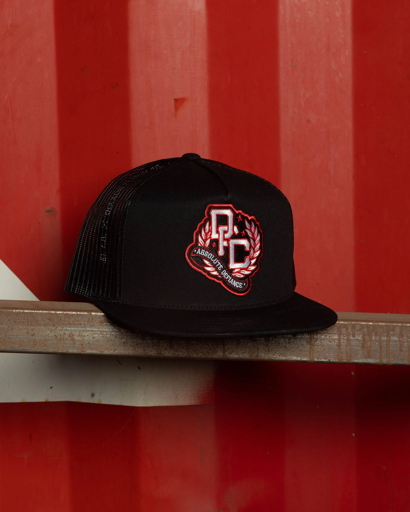 Defiance Flat Bill Trucker Snapback - Red, White, & Black - Image 2