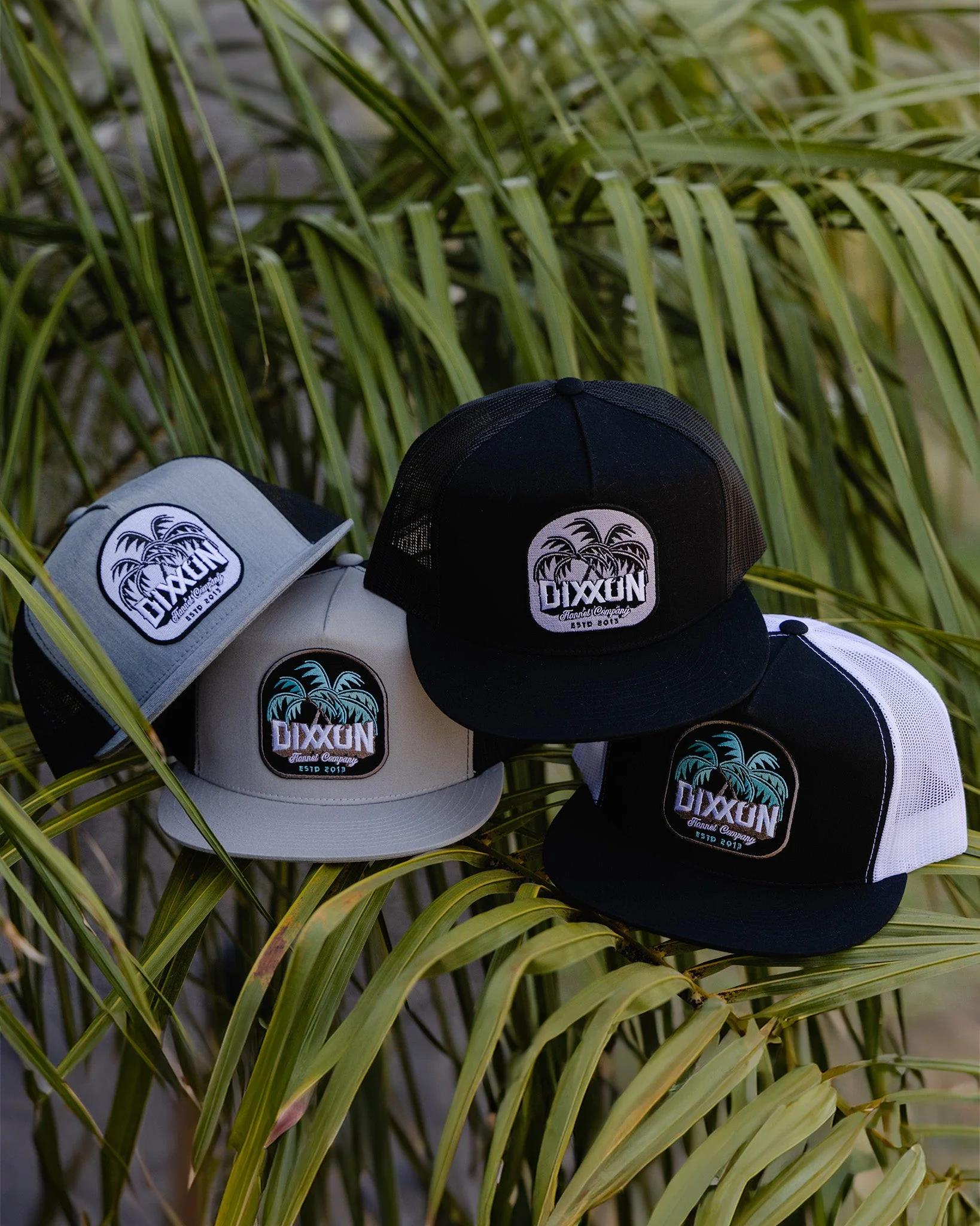Dueling Palms Flat Bill Trucker Snapback- Black, Turquoise, & Tan - Image 3