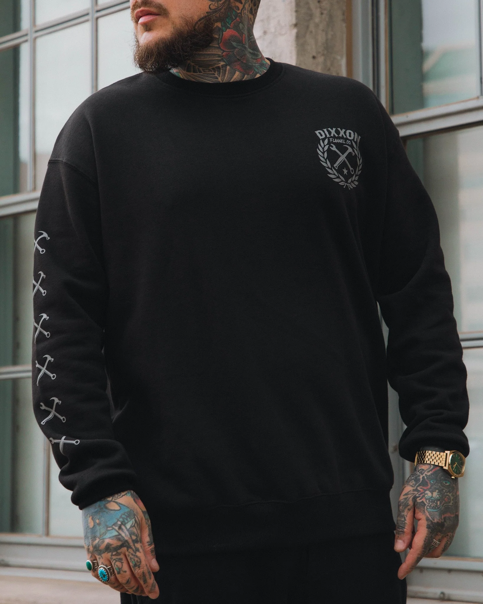 Gray Sketchy Crest Crewneck Sweatshirt - Black - Image 2