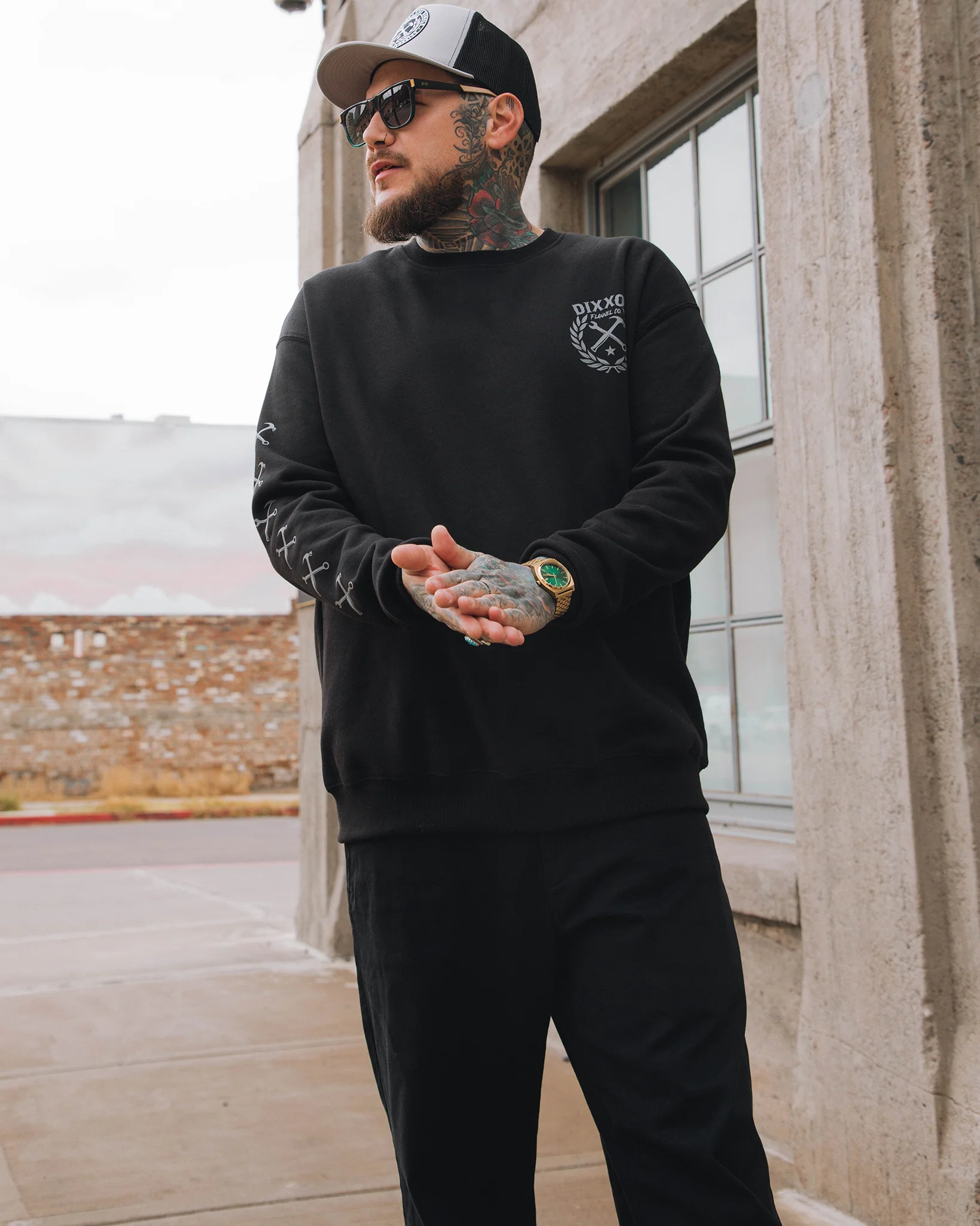 Gray Sketchy Crest Crewneck Sweatshirt - Black - Image 3
