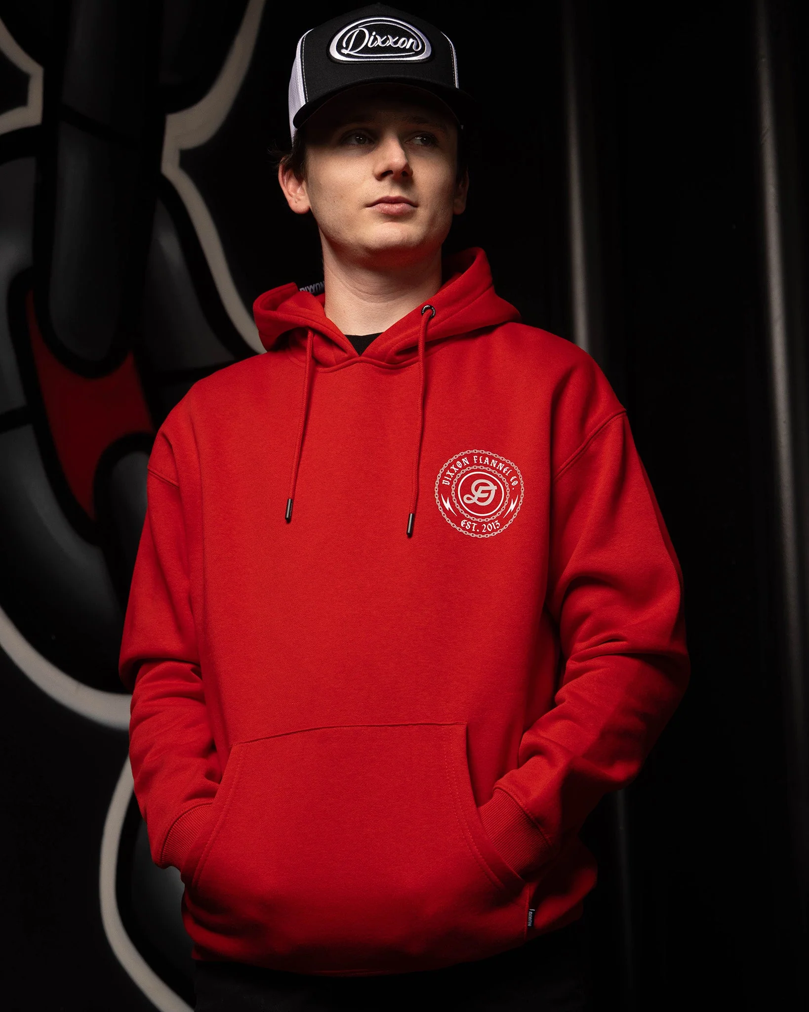 Gray & White Linked Pullover Hoodie - Red - Image 4