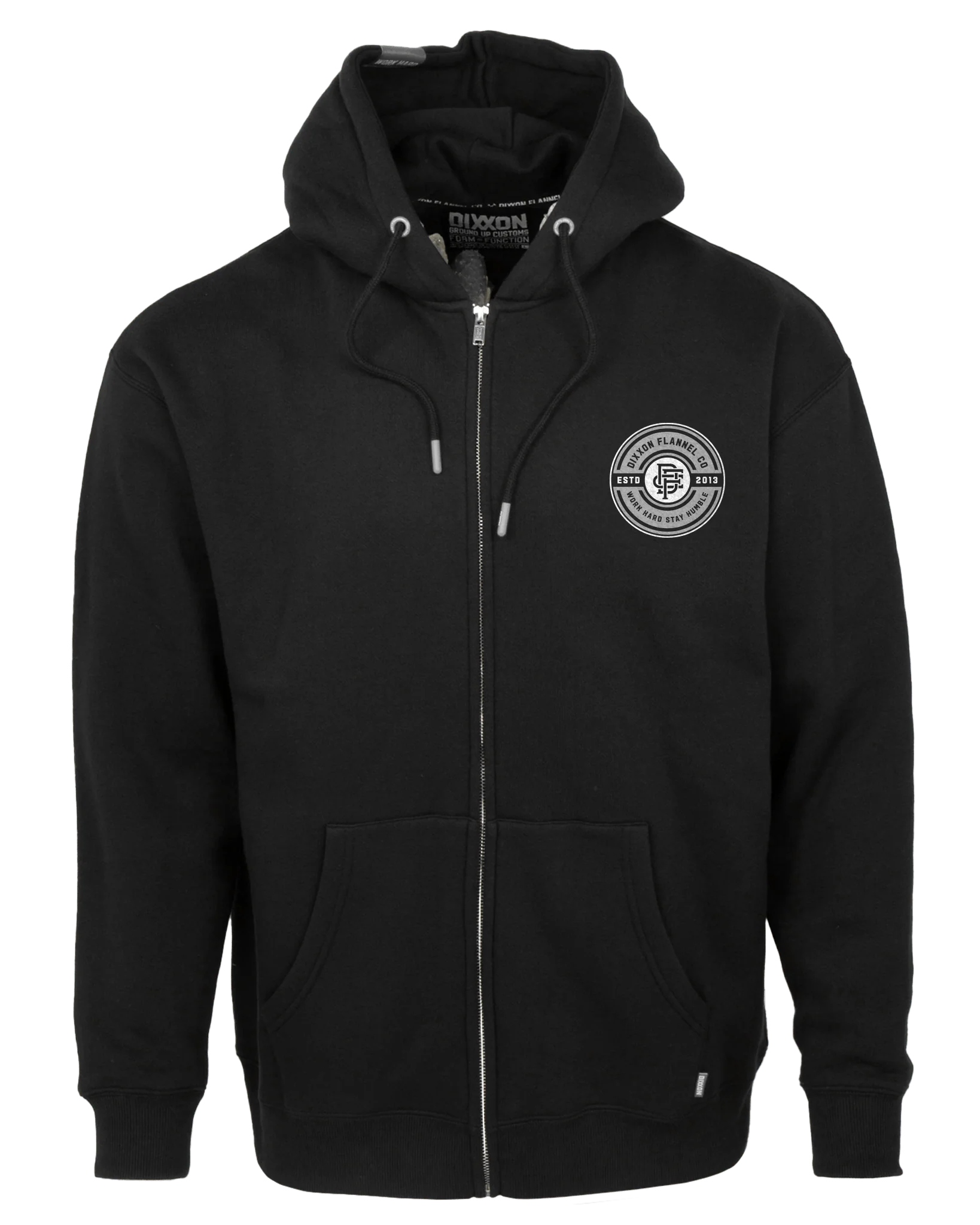 Gray & White Work Hard Badge Zip Up Hoodie - Black - Image 2