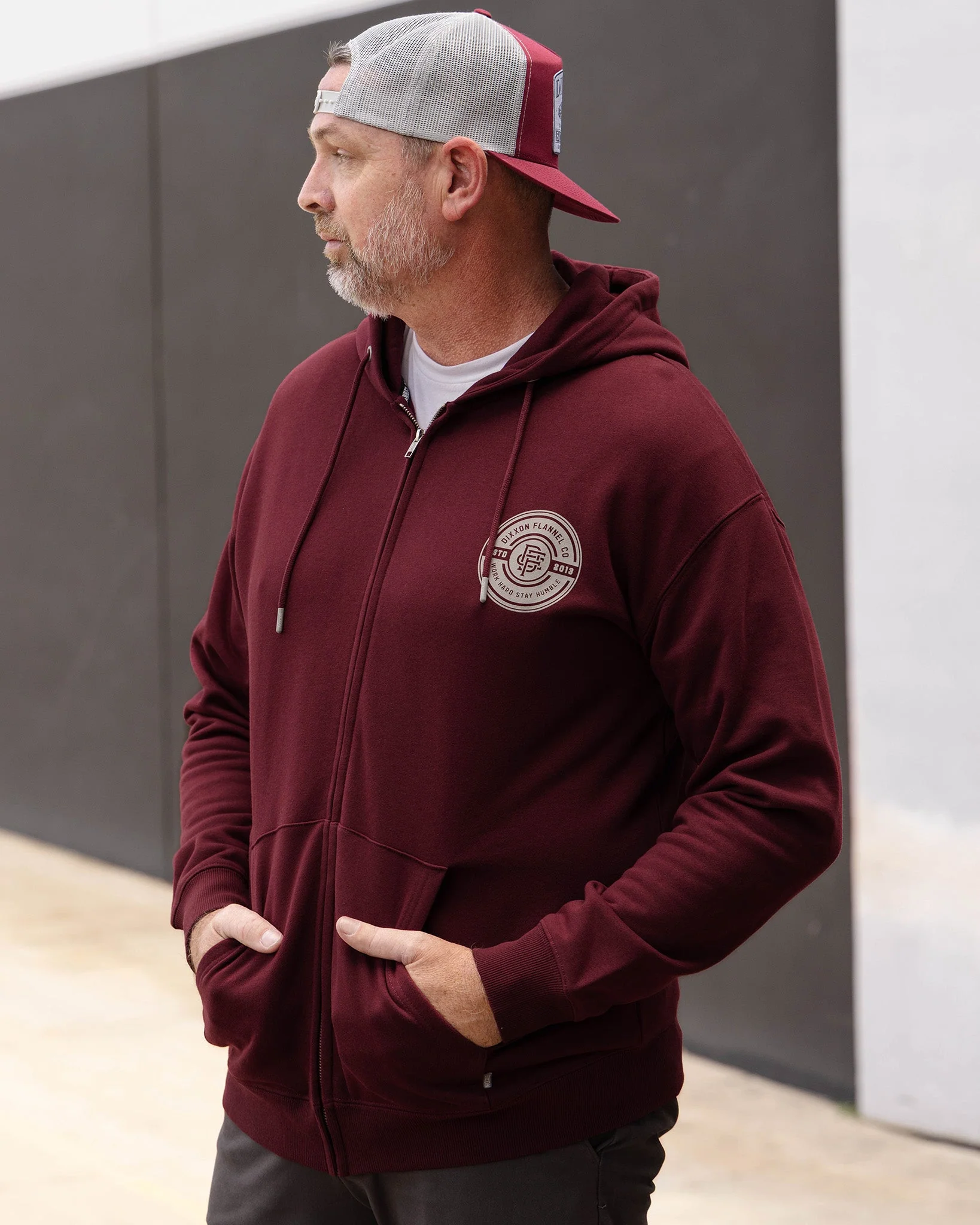 Gray Work Hard Badge Zip Up - Maroon - Image 5