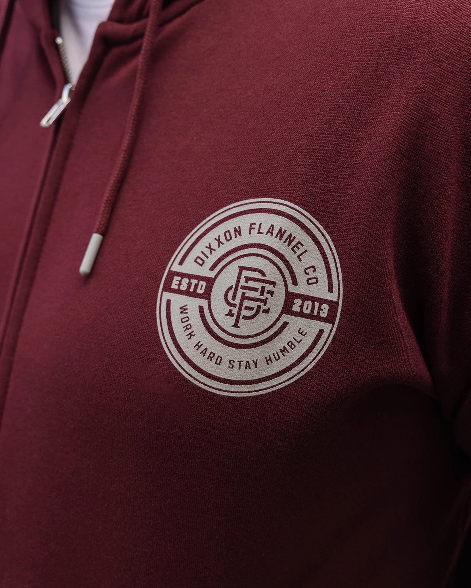 Gray Work Hard Badge Zip Up - Maroon - Image 7