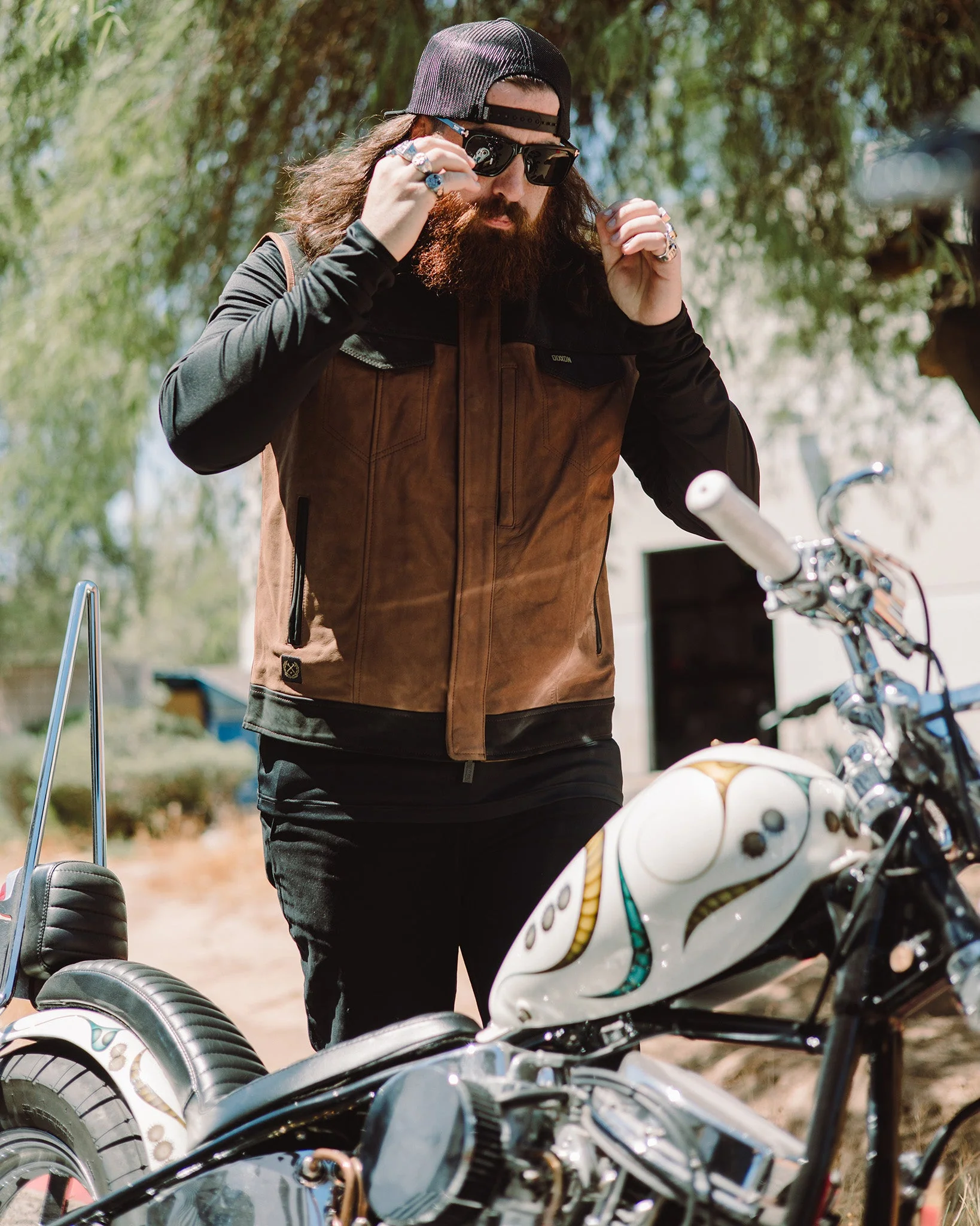 Humboldt Diamond Stitch Suede Leather Vest - Black & Mahogany - Image 7