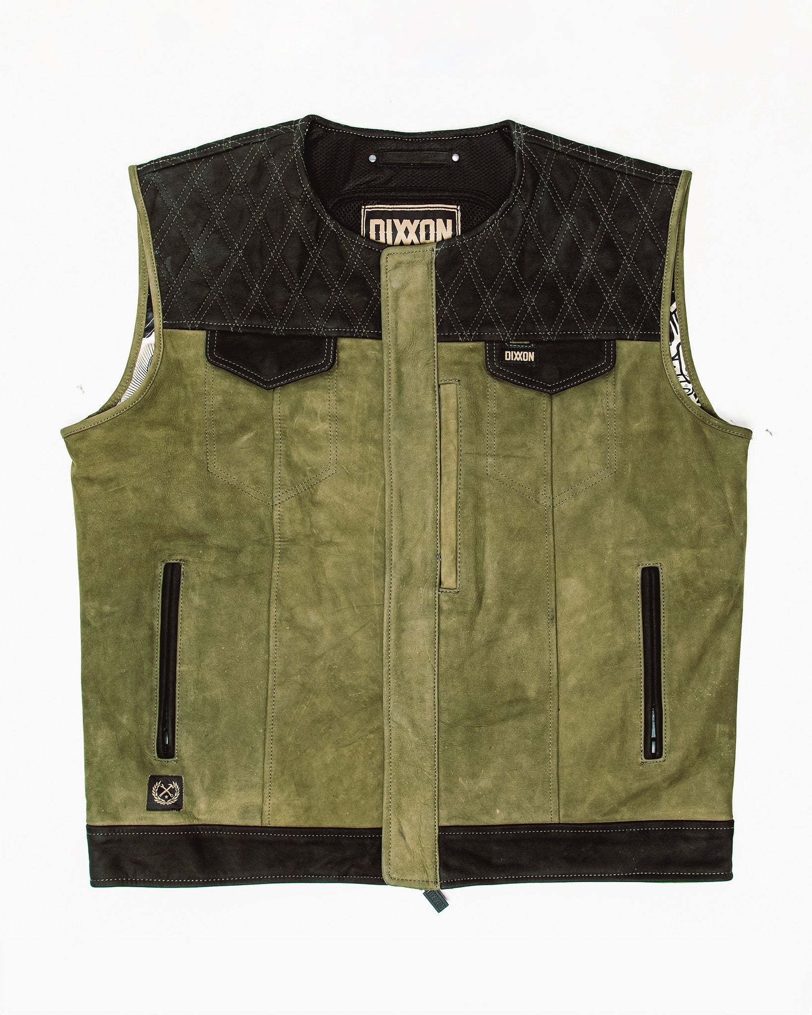 Humboldt Diamond Stitch Suede Leather Vest - Black & Olive Green - Image 2