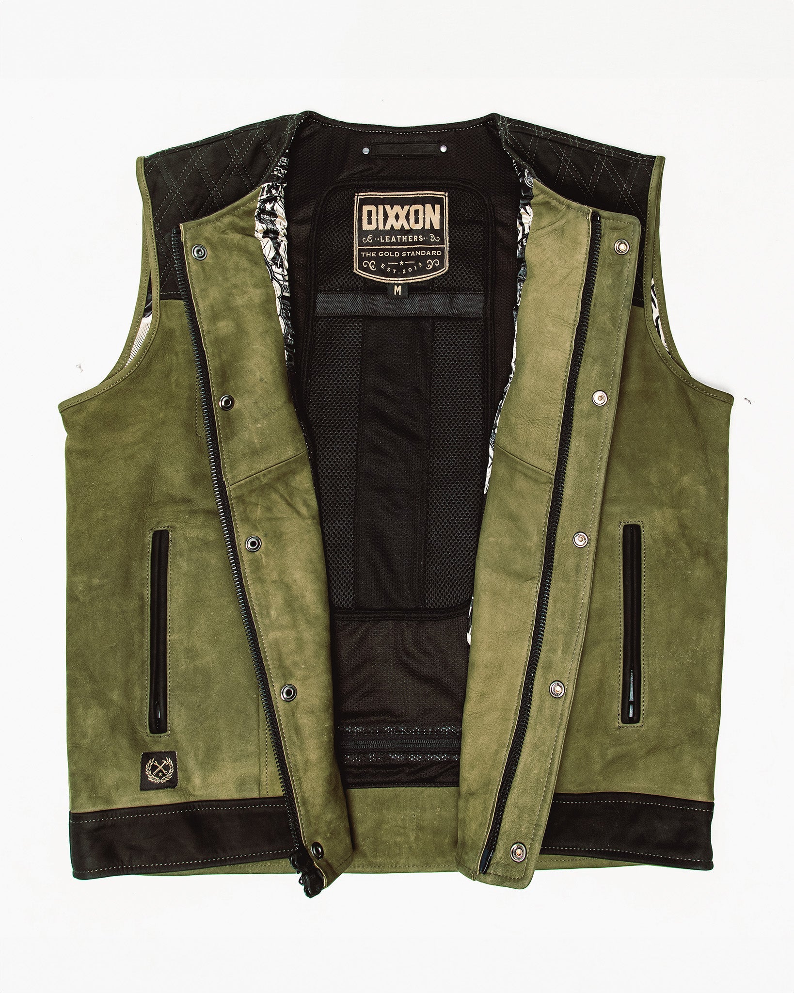 Humboldt Diamond Stitch Suede Leather Vest - Black & Olive Green - Image 3