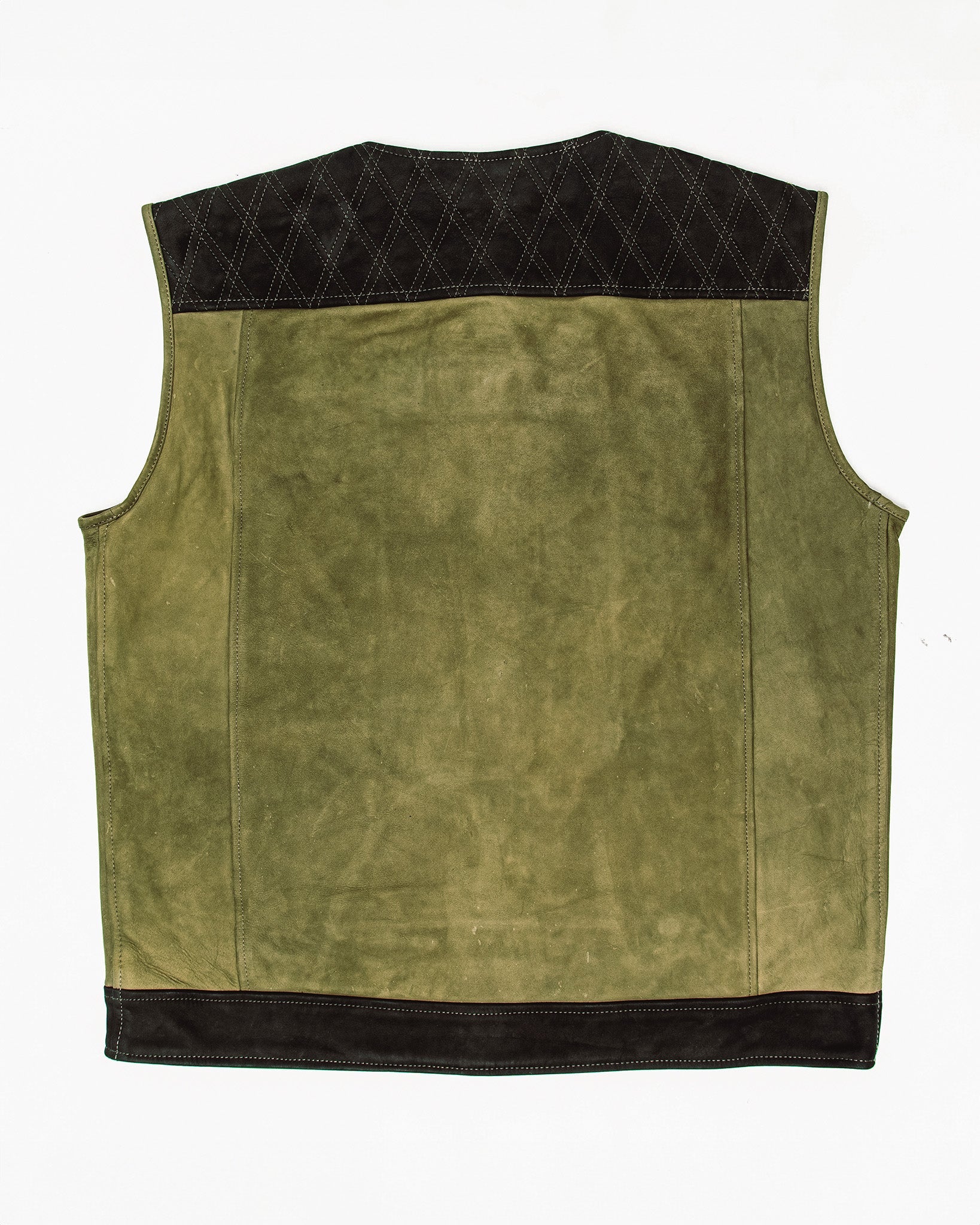 Humboldt Diamond Stitch Suede Leather Vest - Black & Olive Green - Image 4
