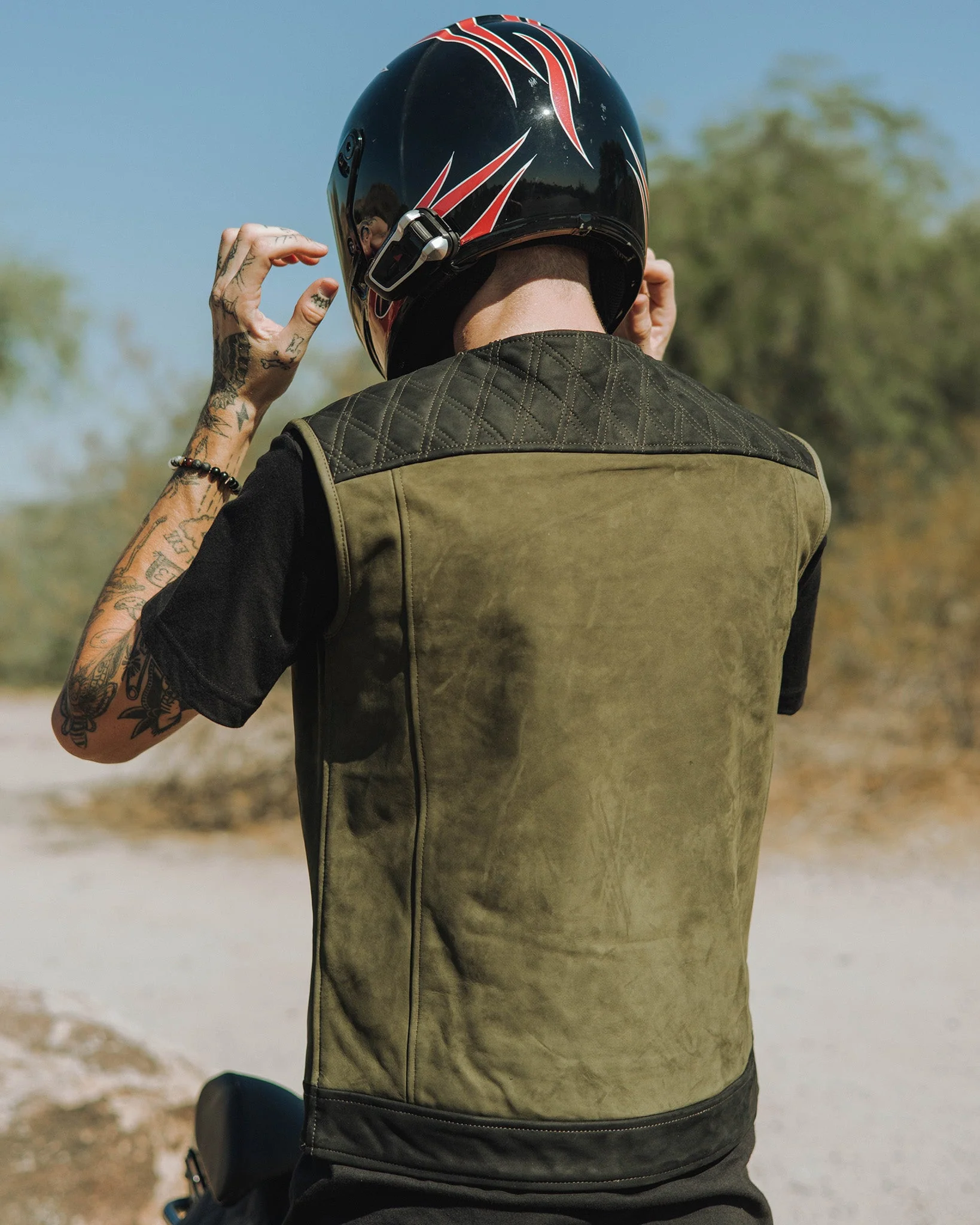 Humboldt Diamond Stitch Suede Leather Vest - Black & Olive Green - Image 5