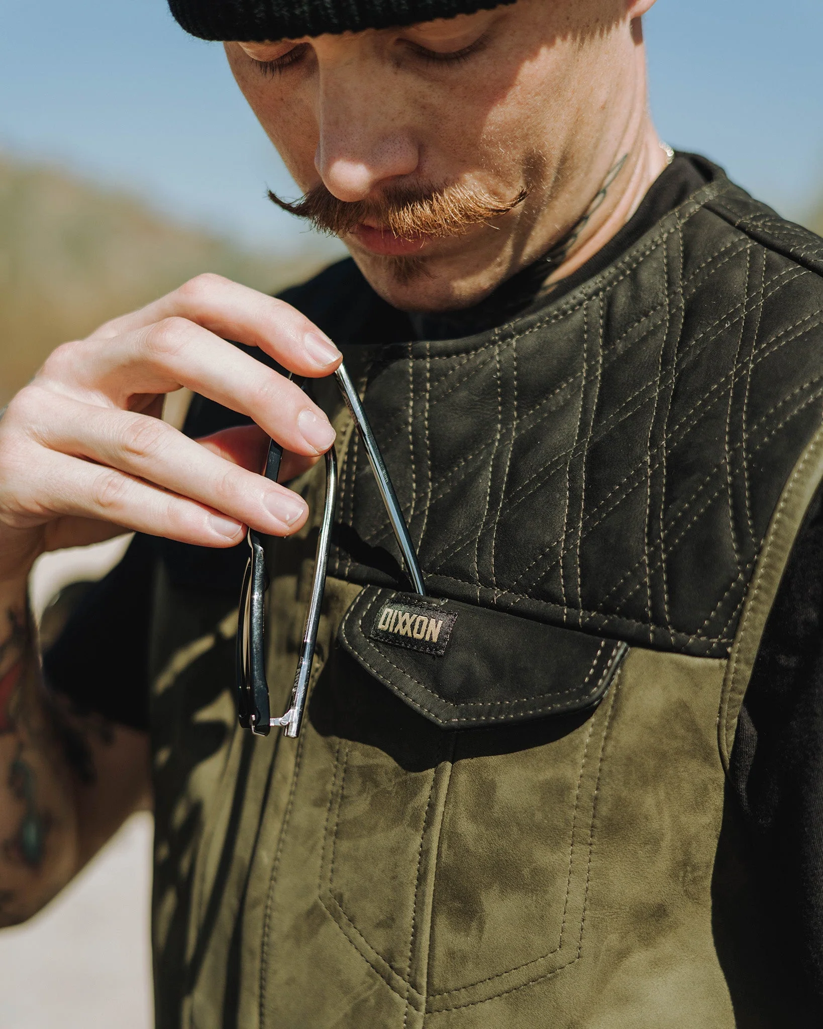 Humboldt Diamond Stitch Suede Leather Vest - Black & Olive Green - Image 8