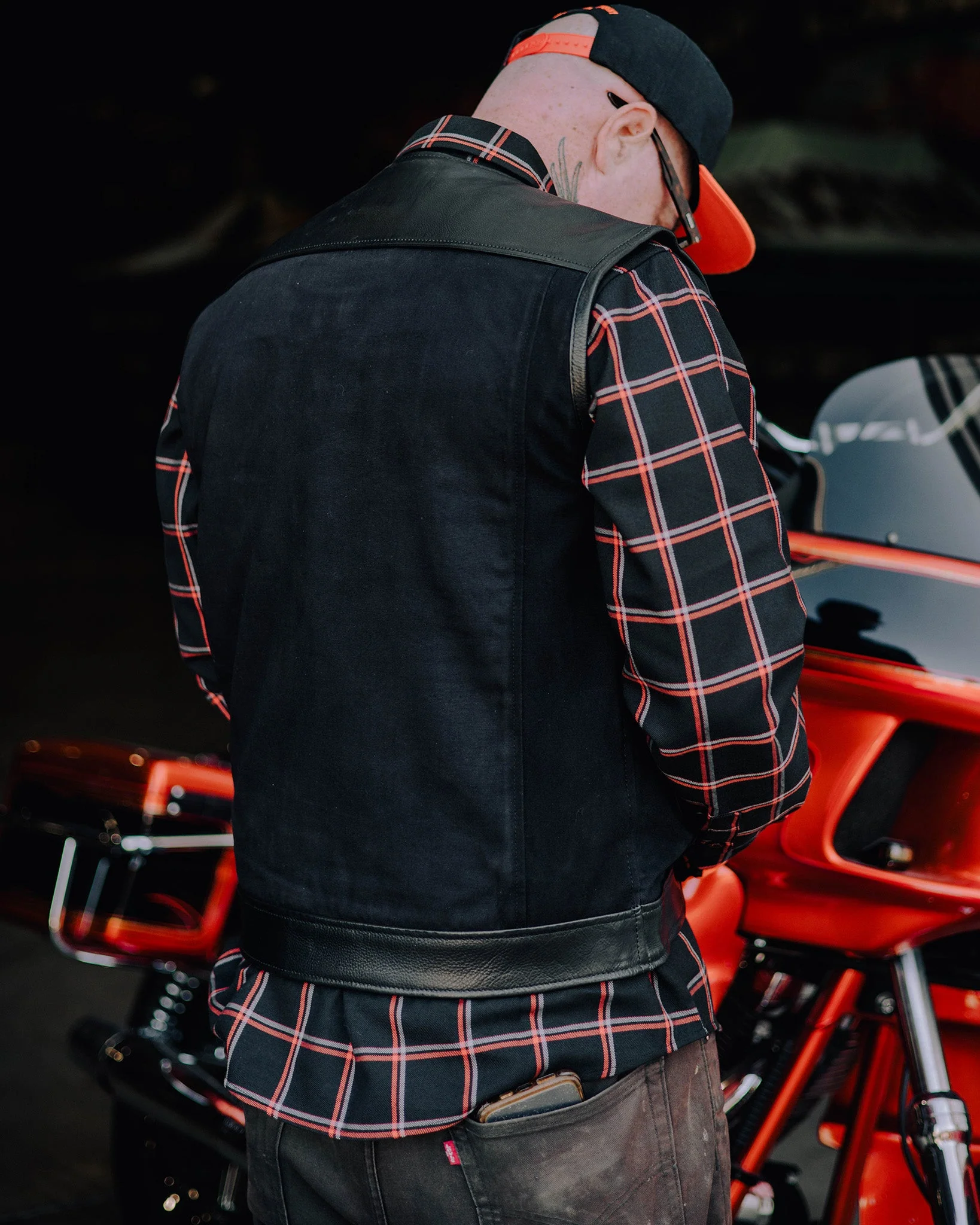 Jackson Leather & Canvas Vest - Black - Image 2