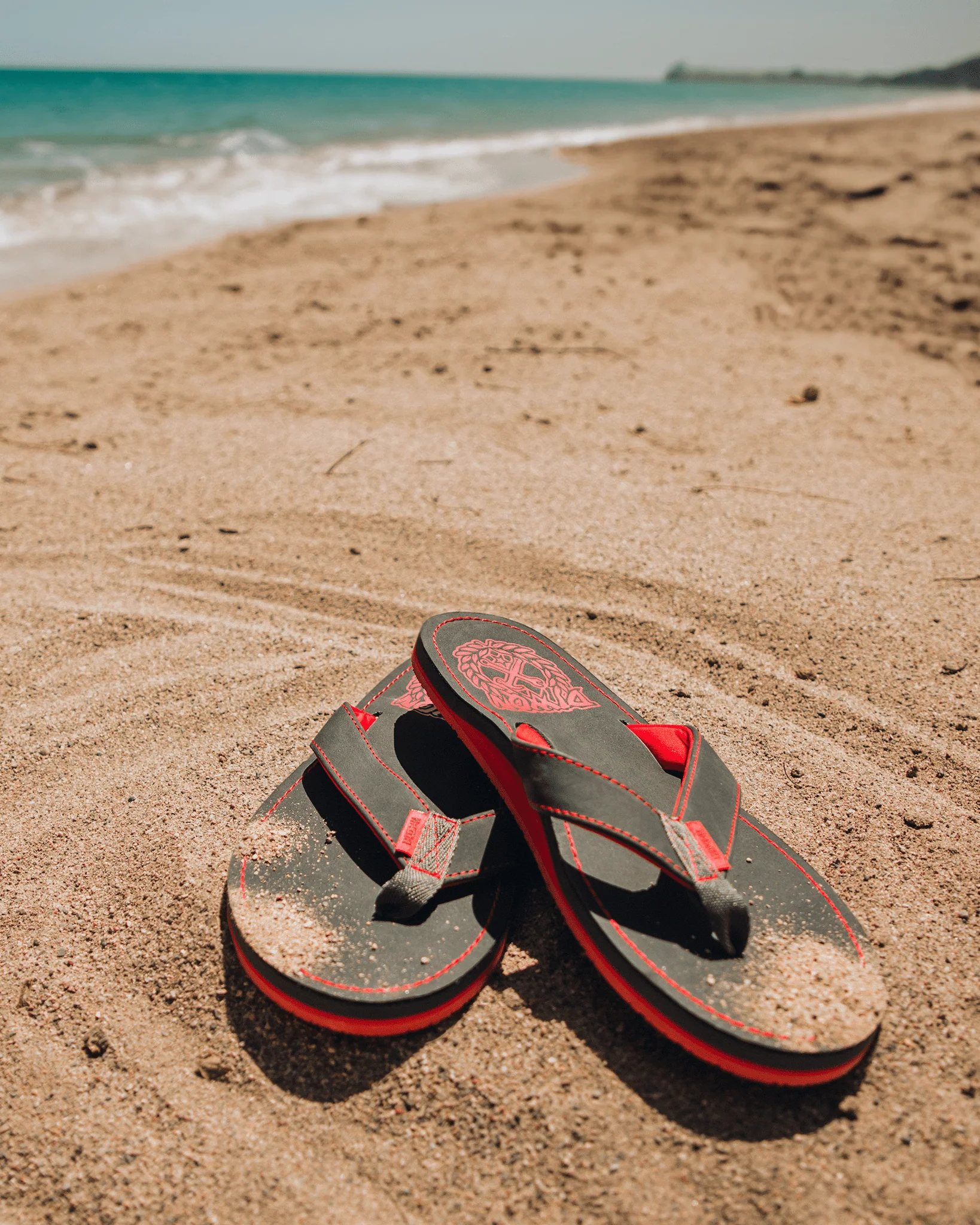 Leather Sandals - Charcoal & Red - Image 3