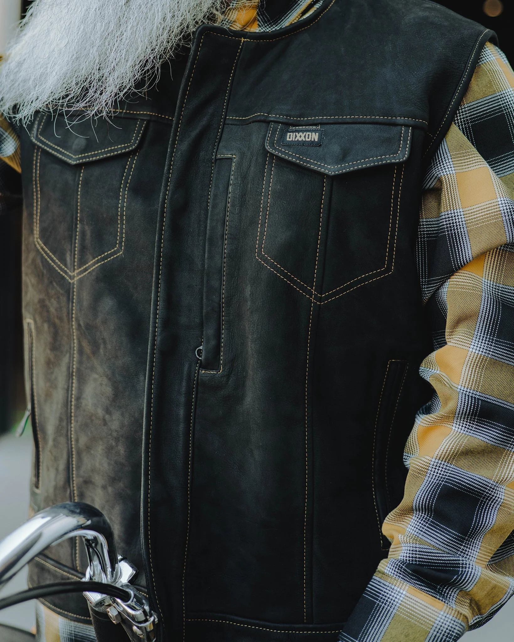 Lubbock Contrast Stitch Suede Leather Vest - Black - Image 3