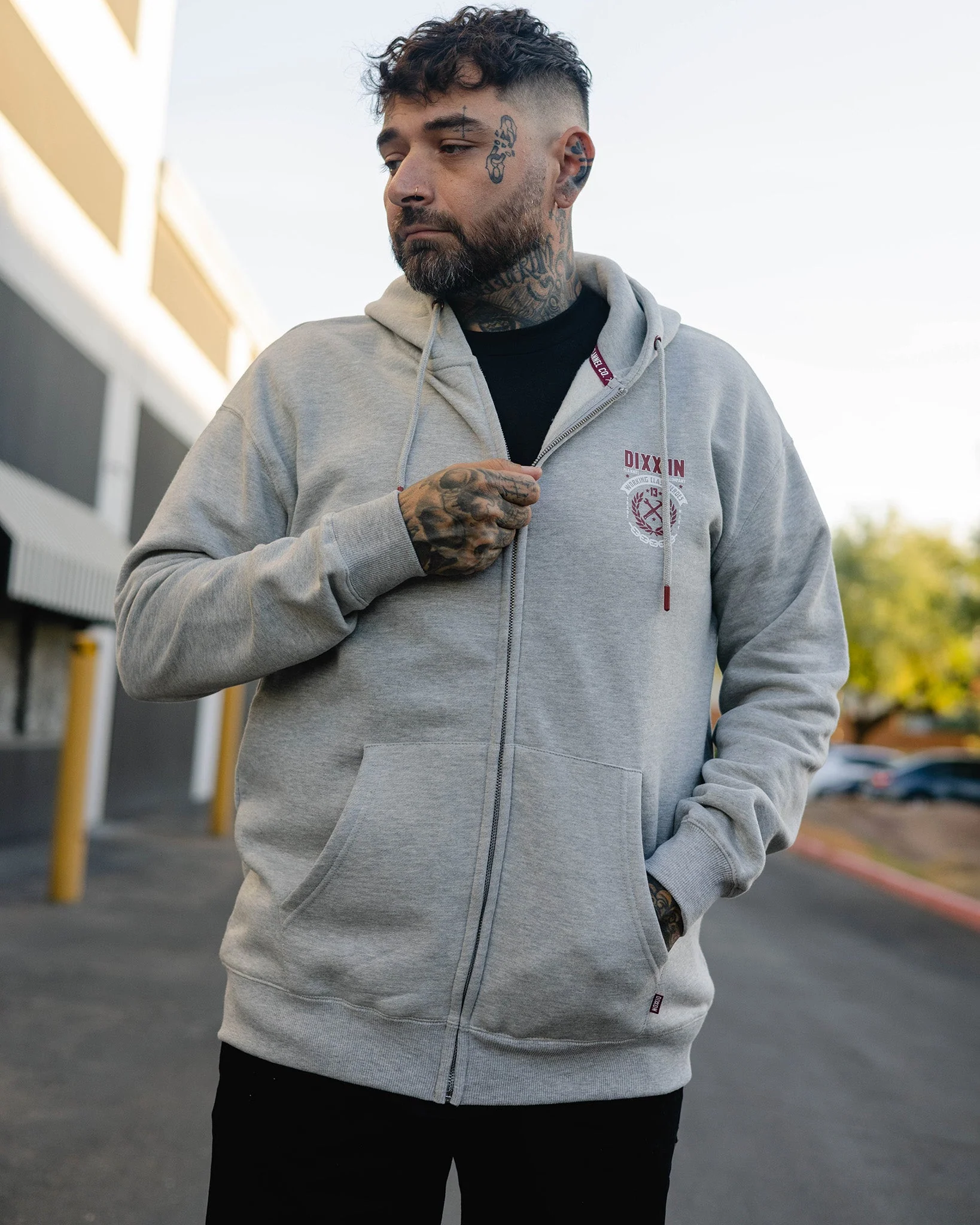 Maroon Weld Zip Up Hoodie - Heathered Gray - Image 2