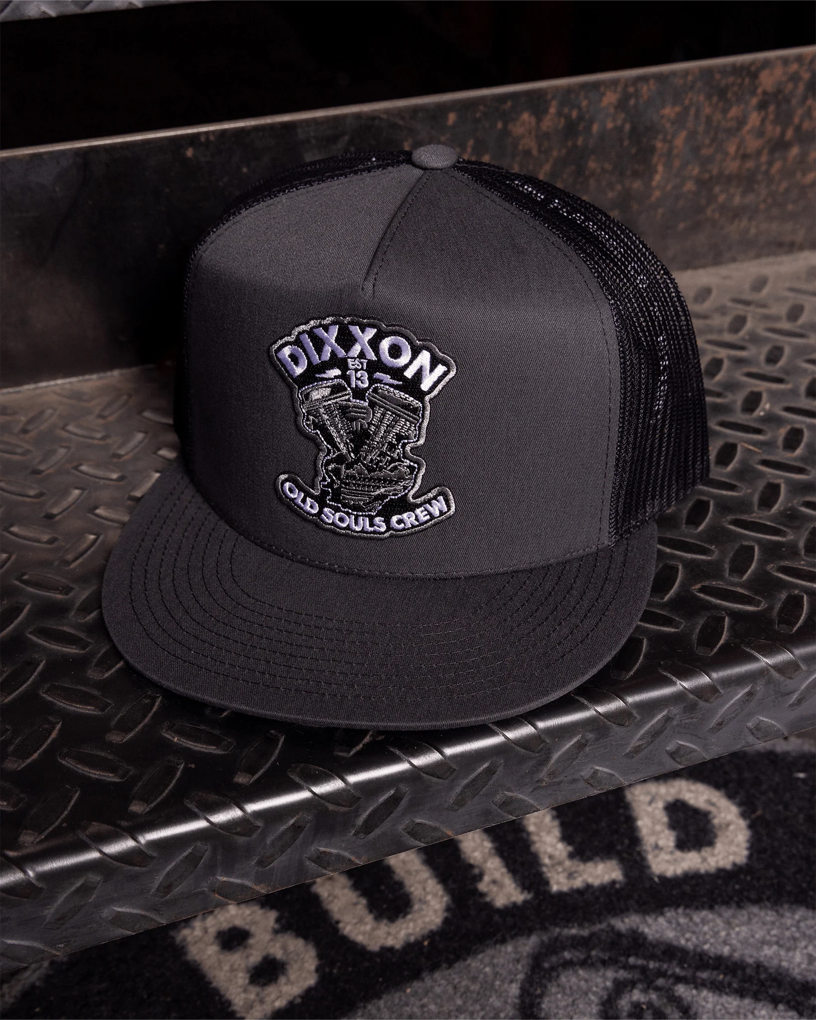 Old Souls Crew Flat Bill Trucker Snapback - Black & White - Image 2