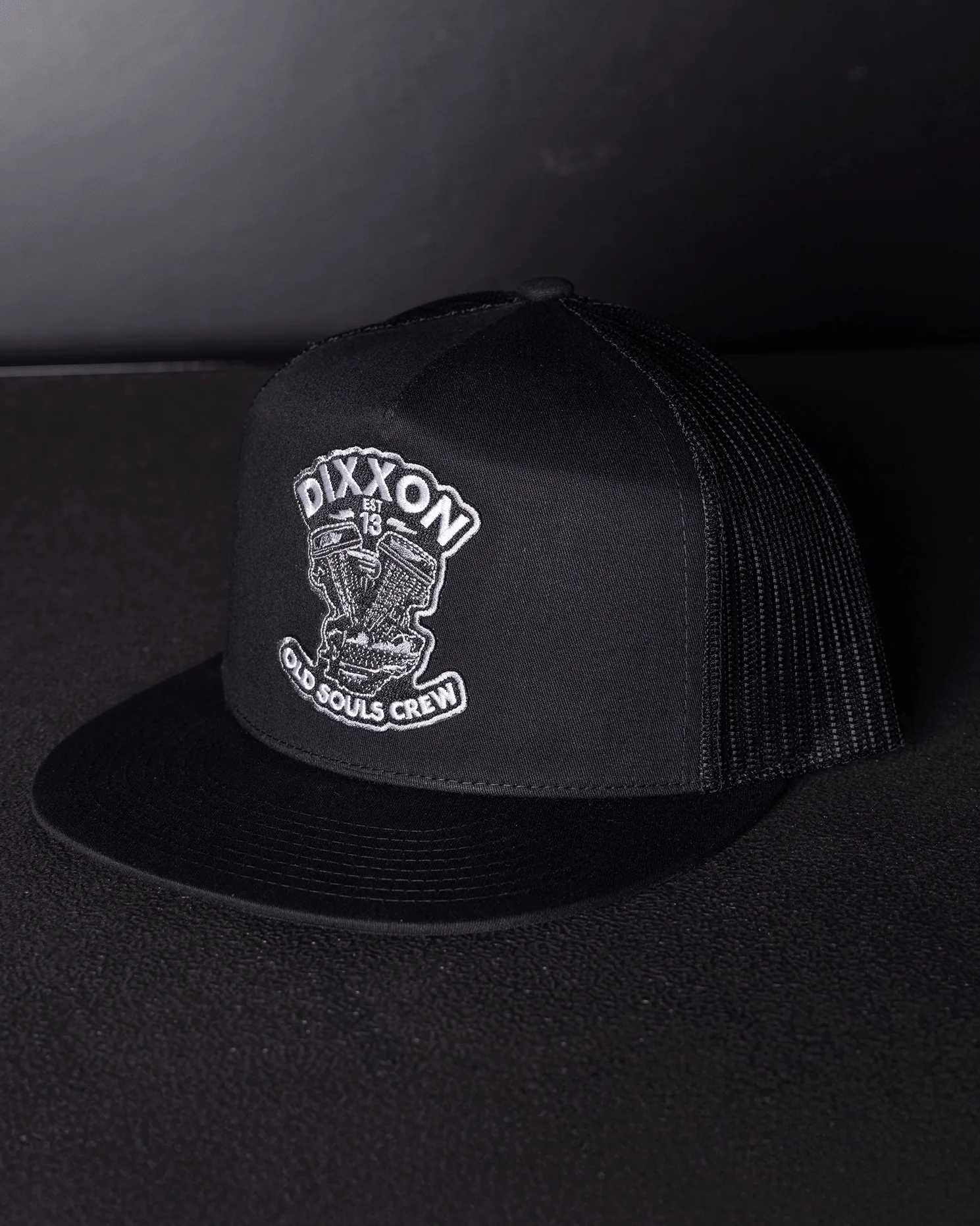 Old Souls Crew Flat Bill Trucker Snapback - Black & White - Image 5