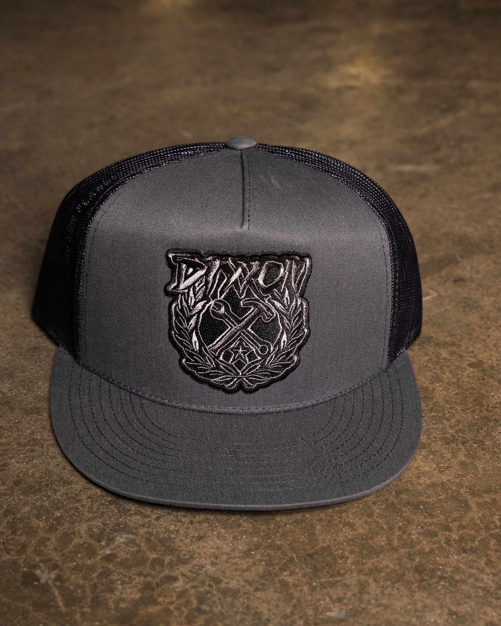Party Crest Flat Bill Trucker Snapback - Black & Gray - Image 2