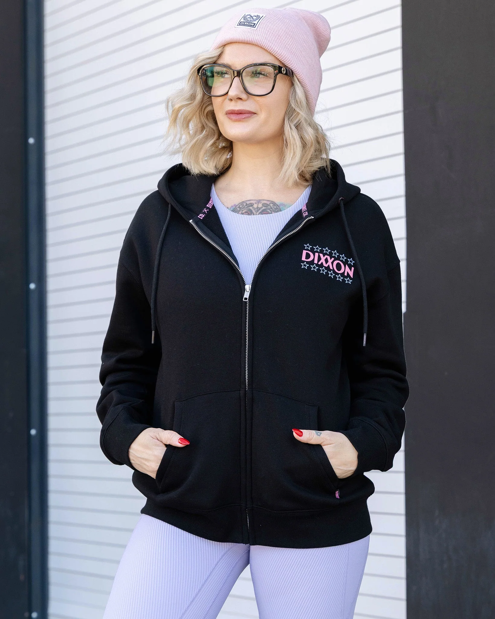 Women's Pink Plaid Palace Zip Up Hoodie - Black - Image 4