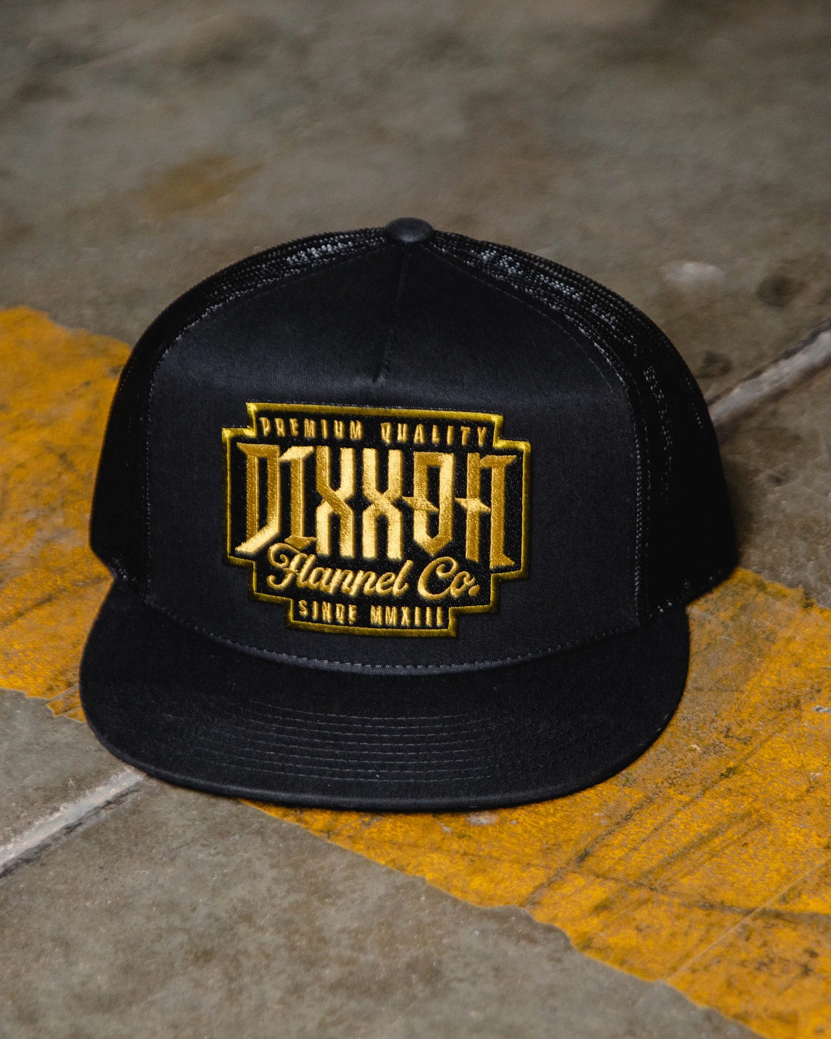 Premo Flat Bill Trucker Snapback - Black & Gold - Image 3