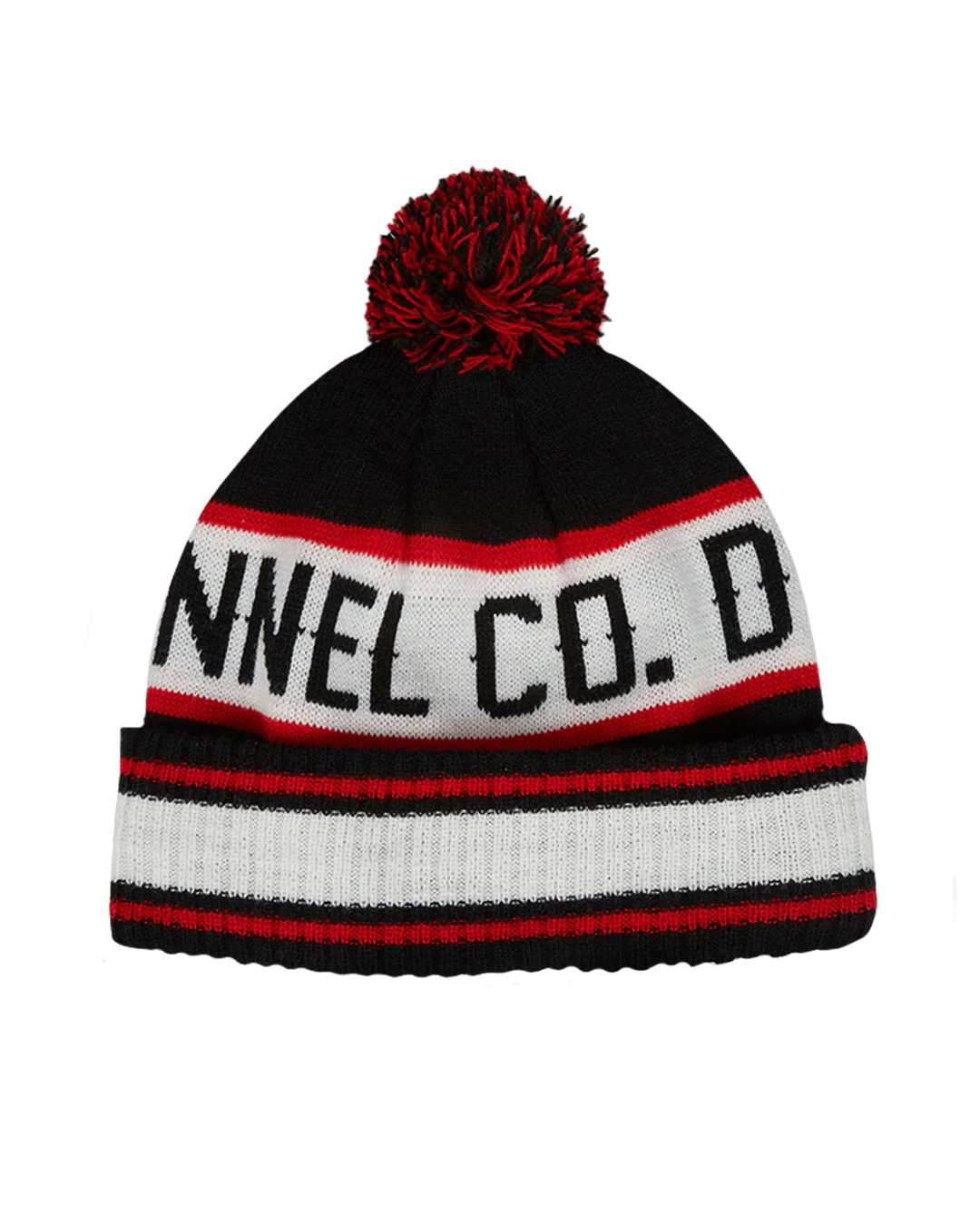 Puff Ball Beanie - Black, Red, & White - Image 3