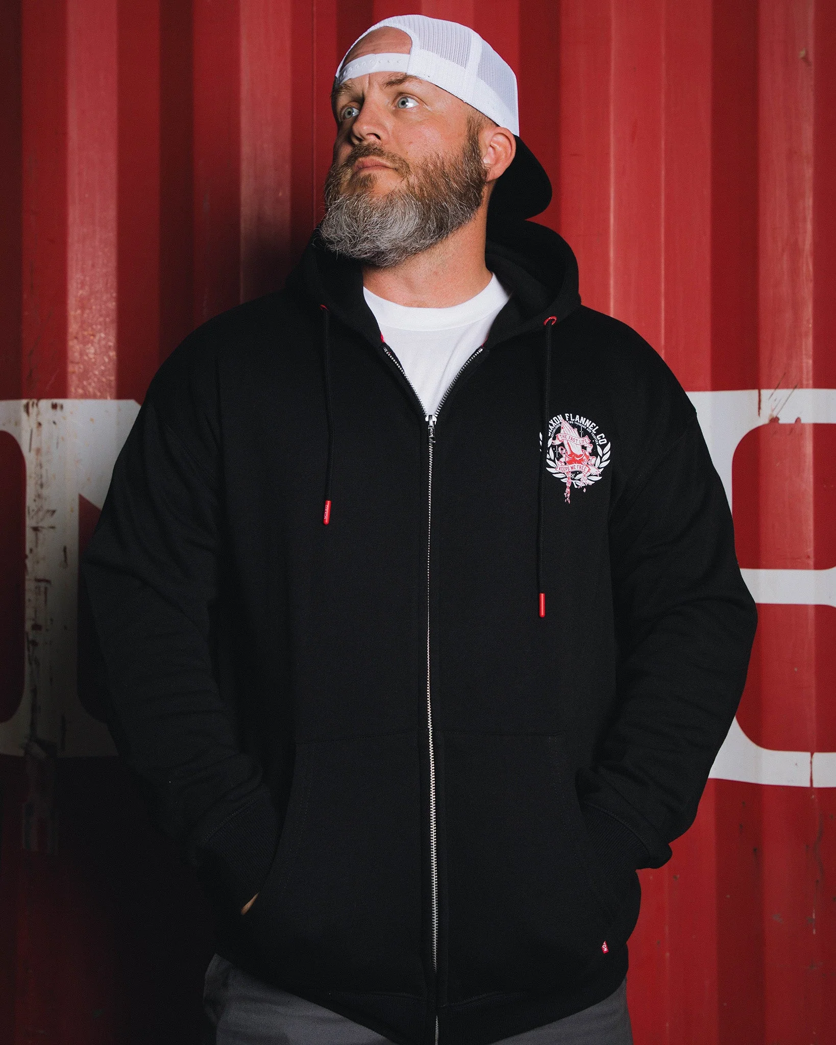 Red & White Otto Zip Up Hoodie - Black - Image 4